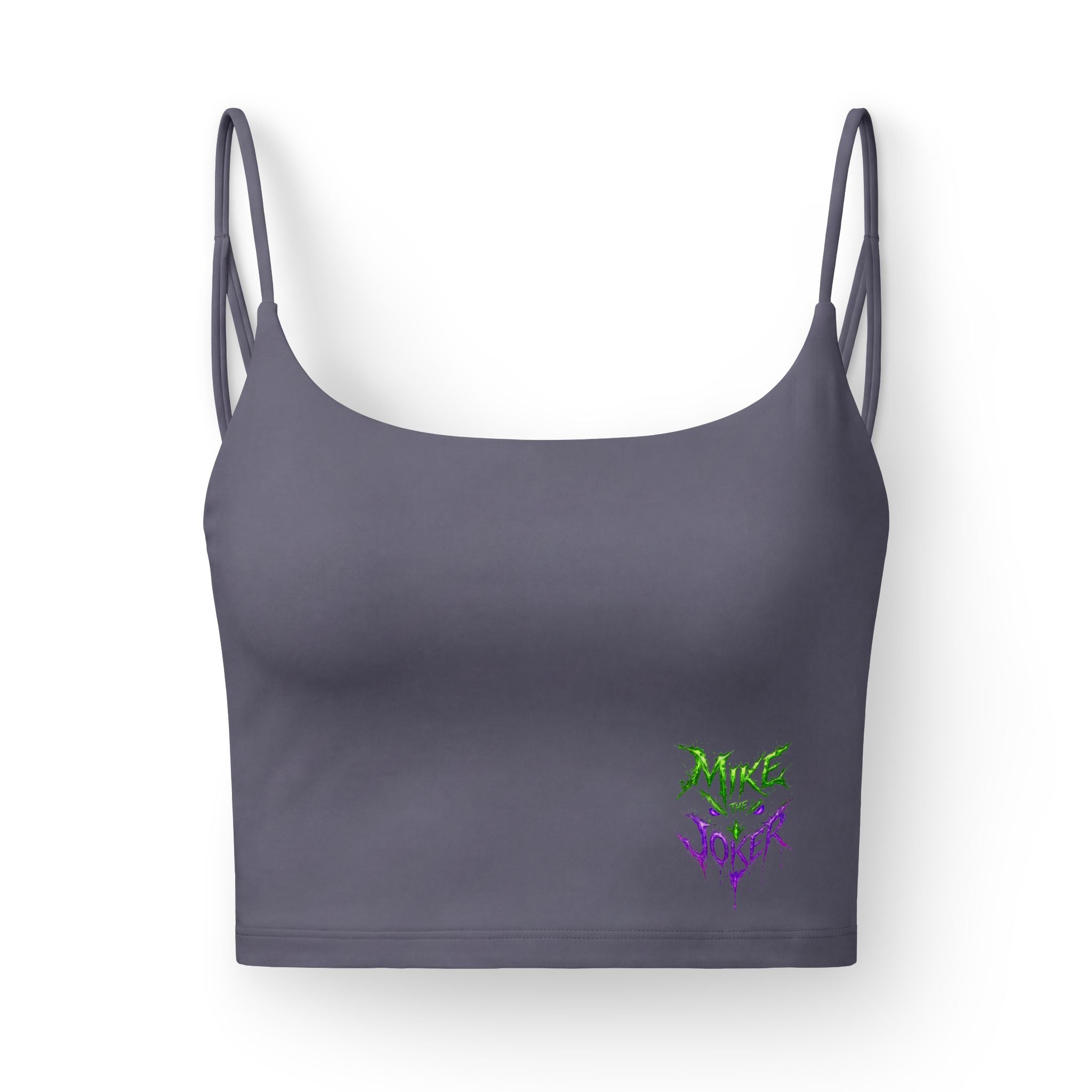 Luxe Crop Bra — Neon 'Mike Voker' Graphic Strappy Tank Top