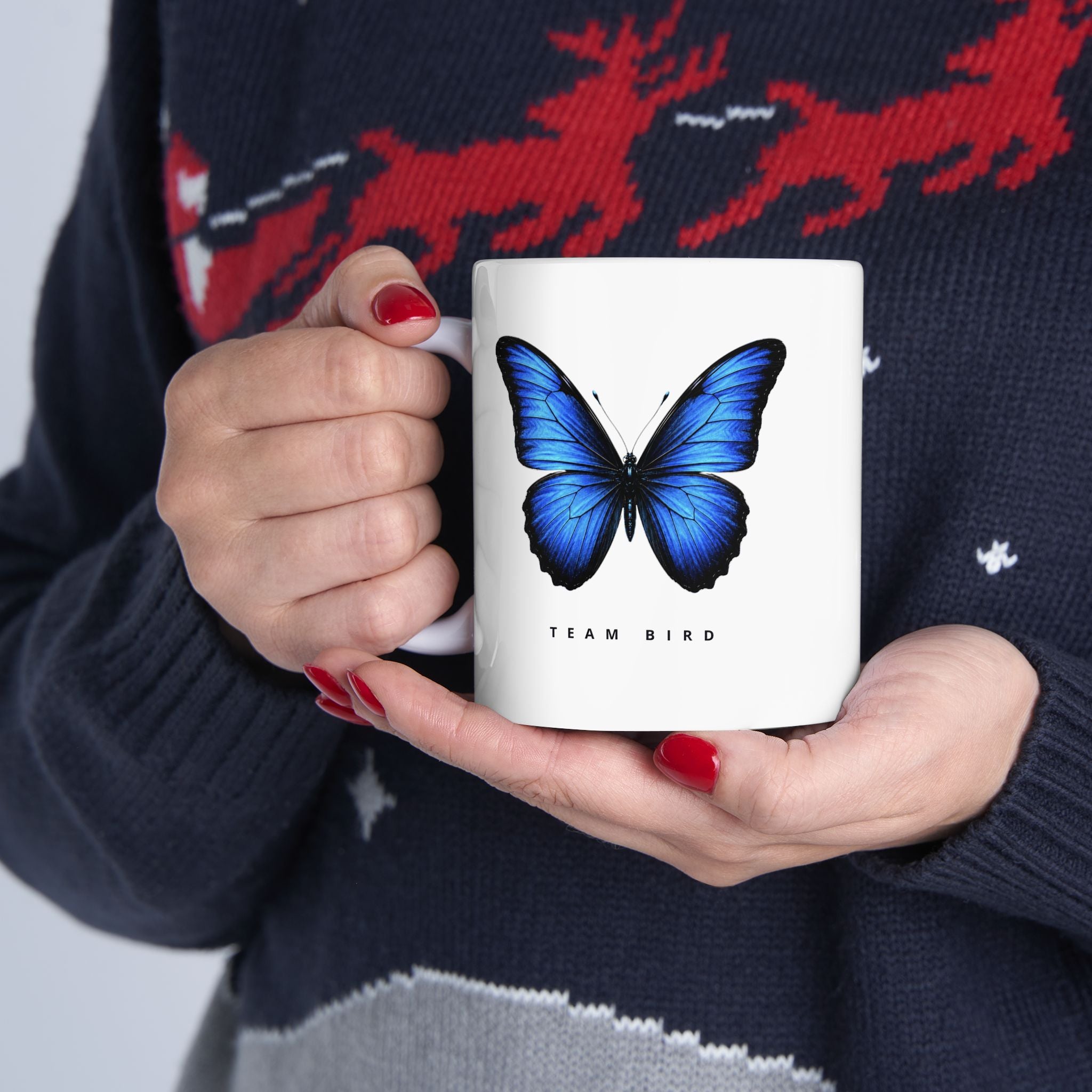 Blue Butterfly Ceramic Mug — Inspirational 'You Are Stronger Than You Think' Coffee Cup (11oz, 15oz)