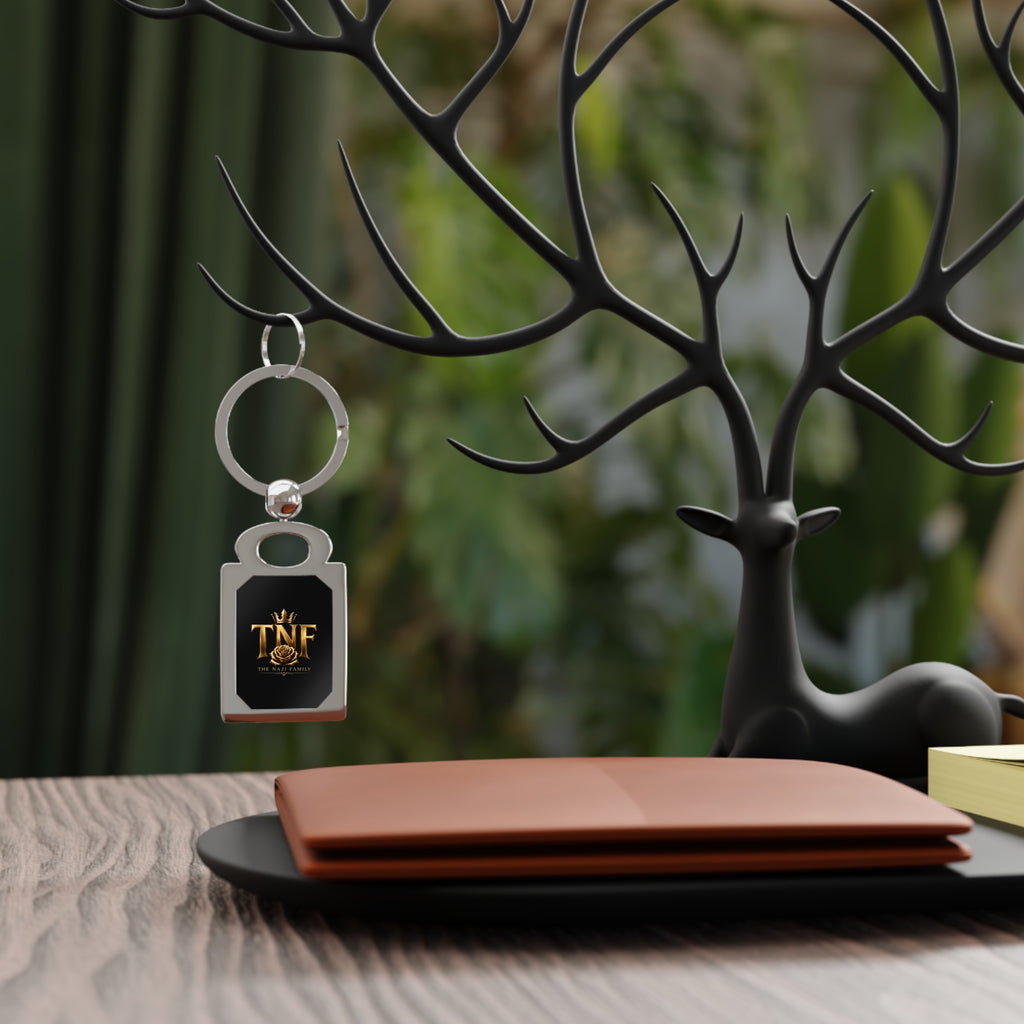 Rectangle Photo Keyring — Customizable Metal Photo Keychain with Gold Emblem