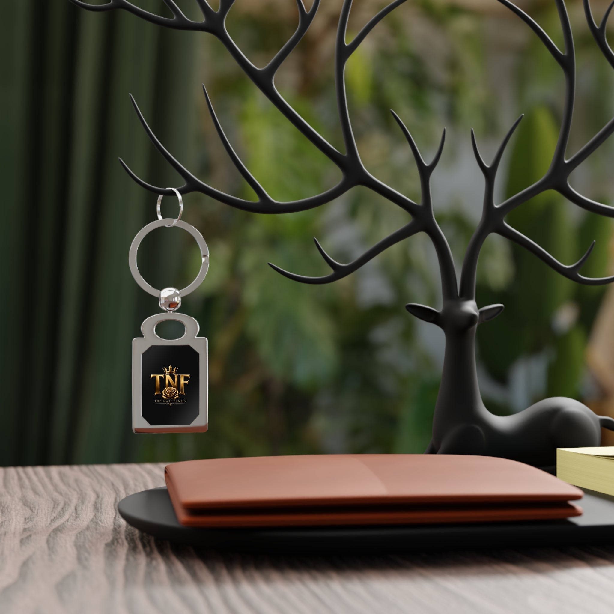 Rectangle Photo Keyring — Customizable Metal Photo Keychain with Gold Emblem