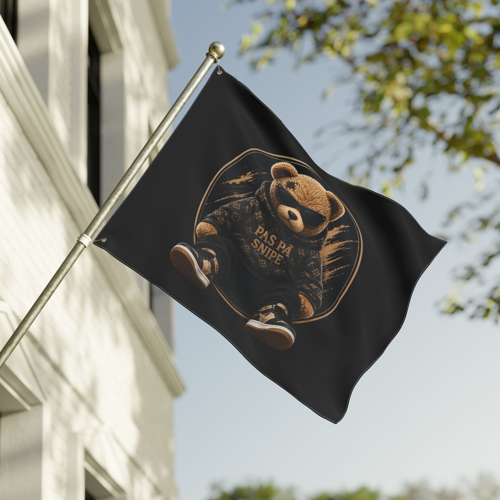 Double-Sided Flag — Cool Teddy Bear "Pas På Snipe" Outdoor Banner