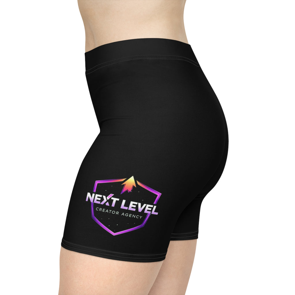 Next Level Logo Women's Biker Shorts — Black Athletic Cycling Shorts