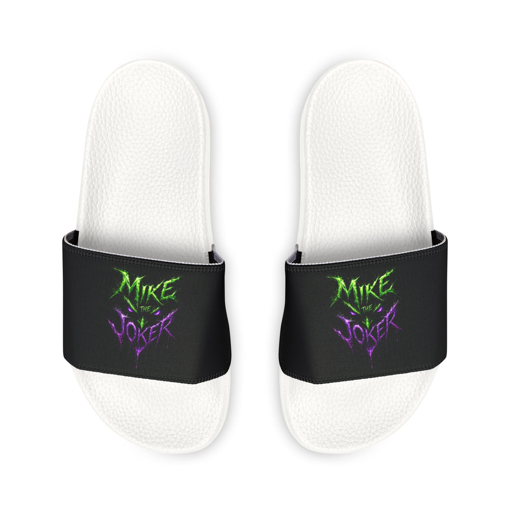 Men's Personalized Name Slides — Black Strap Sandals with Neon Green "Mike" Design