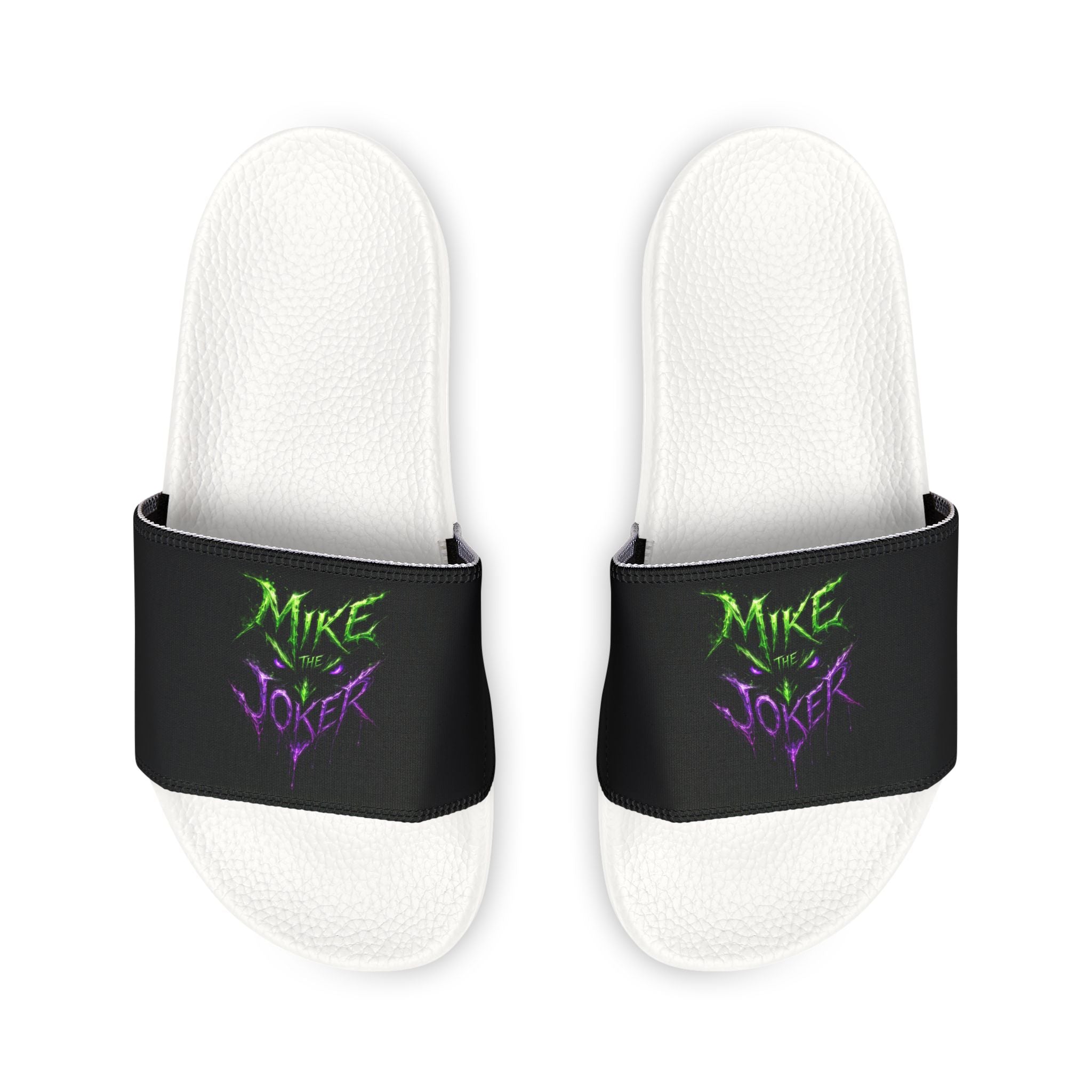 Men's Personalized Name Slides — Black Strap Sandals with Neon Green "Mike" Design