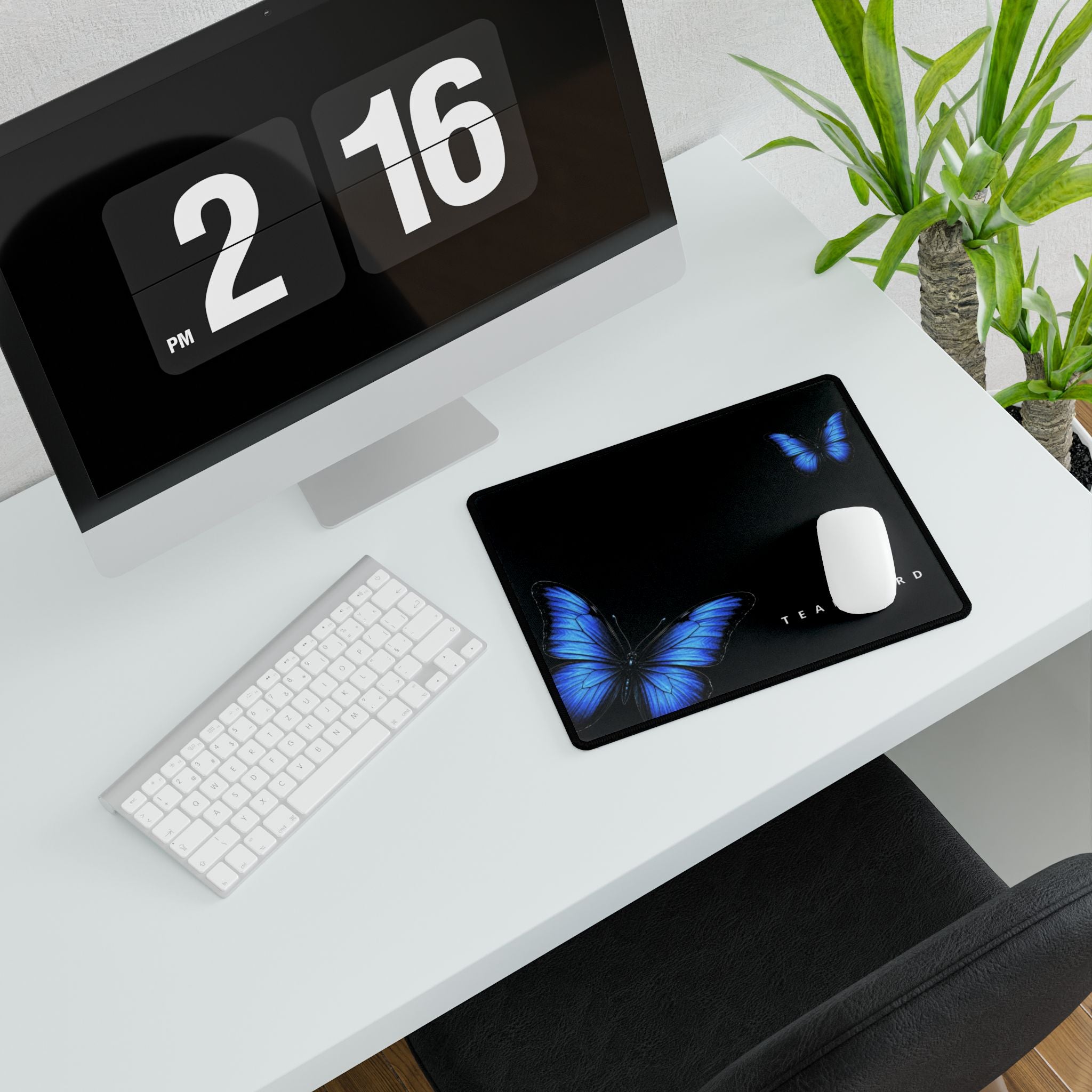 Blue Butterfly Desk Mat — 'TEAM BIRD' Gaming & Office Mousepad