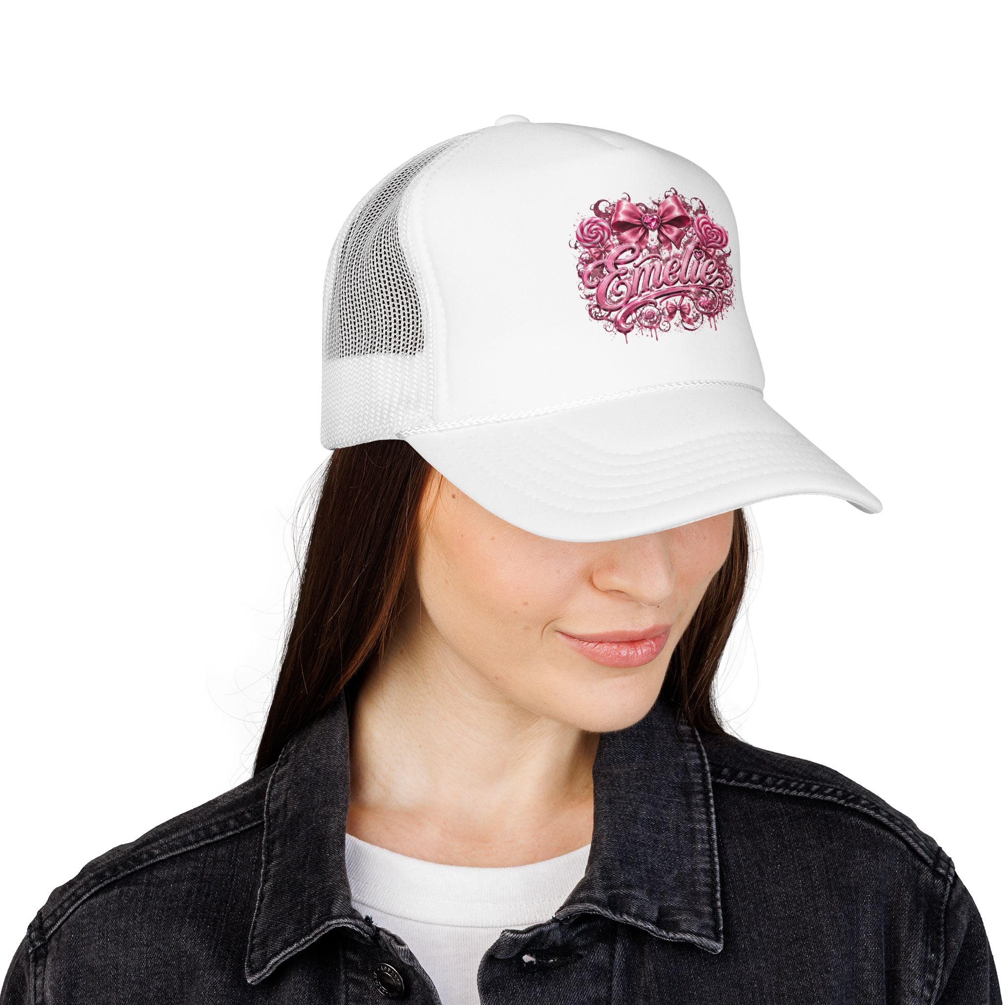 Trucker Hat — Pink Floral 'Enele' Bow Logo