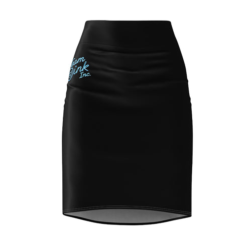 Black Pencil Skirt with Subtle Blue Script Accent - Women's Sleek Office & Evening Wear
