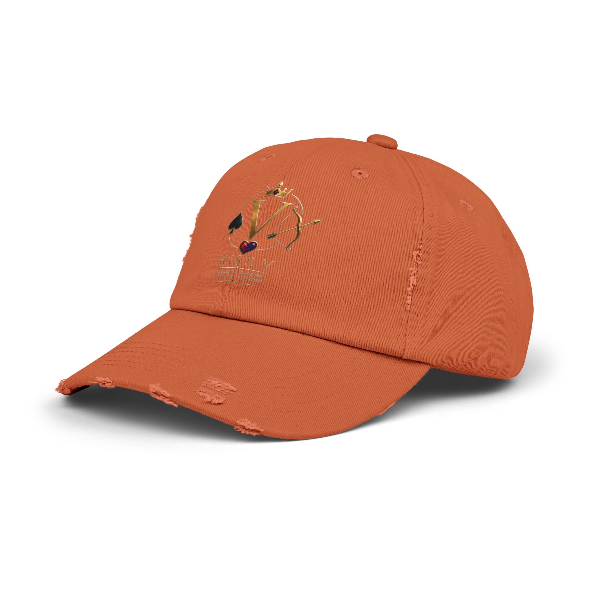 Distressed Black Cap — Miss V Crown & Card Emblem
