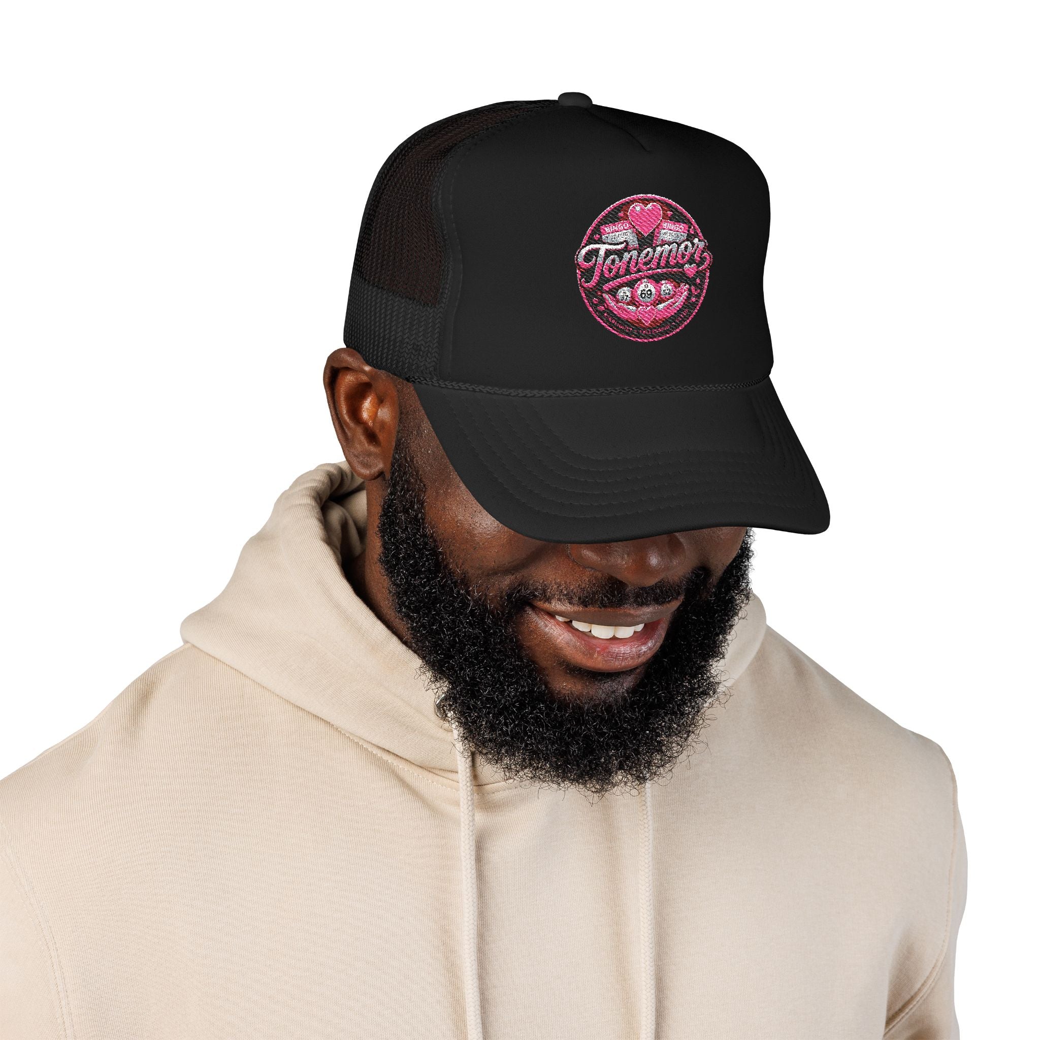 Foam Trucker Hat — Pink Glitter "Tenerme" Heart Patch Cap