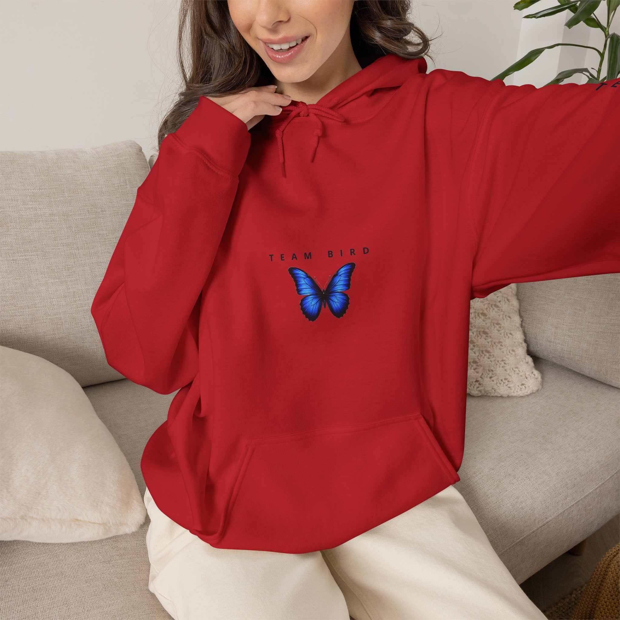 Butterfly Hoodie — "Team Bird" Blue Butterfly Graphic Hooded Sweatshirt