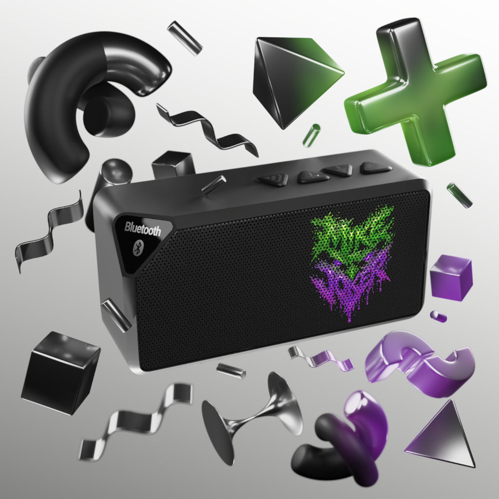 Bluetooth Speaker — Green & Purple Heart Pixel Art