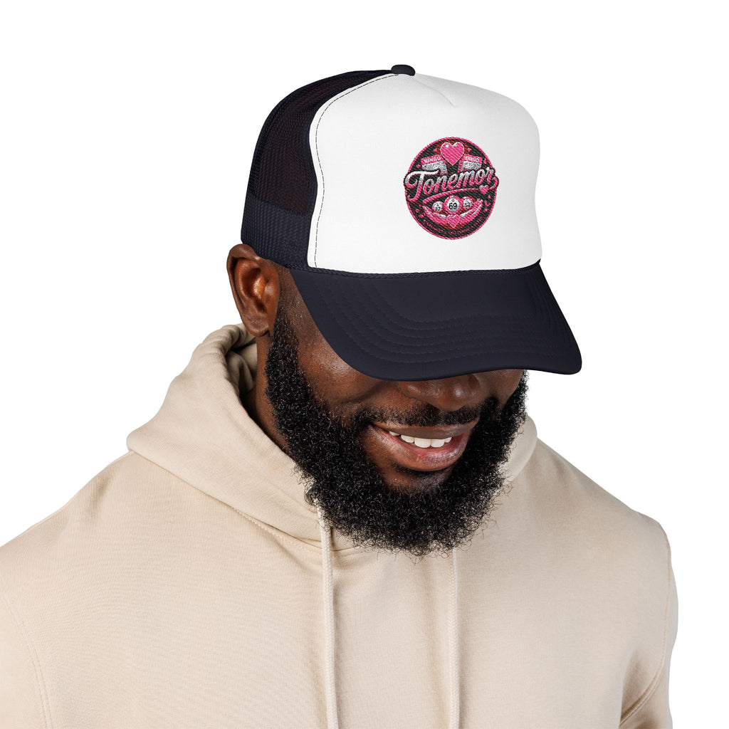 Foam Trucker Hat — Pink Glitter "Tenerme" Heart Patch Cap