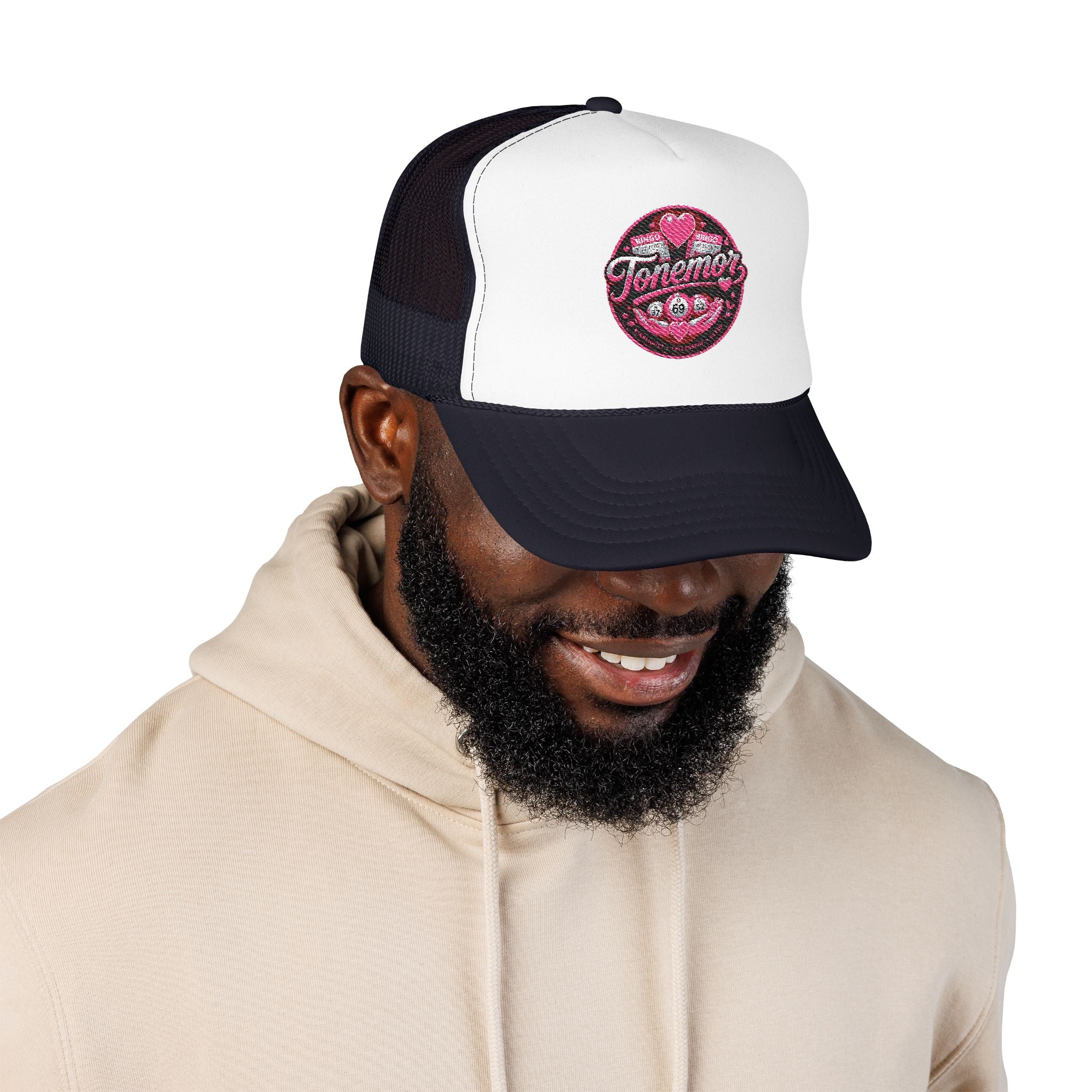 Foam Trucker Hat — Pink Glitter "Tenerme" Heart Patch Cap