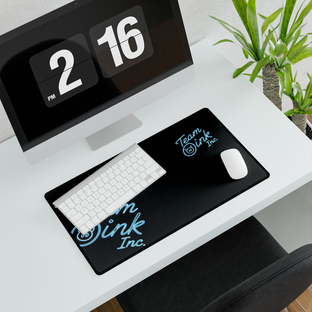 Team Oink Inc. Neon Logo Desk Mat — Large Gaming/Work Mousepad