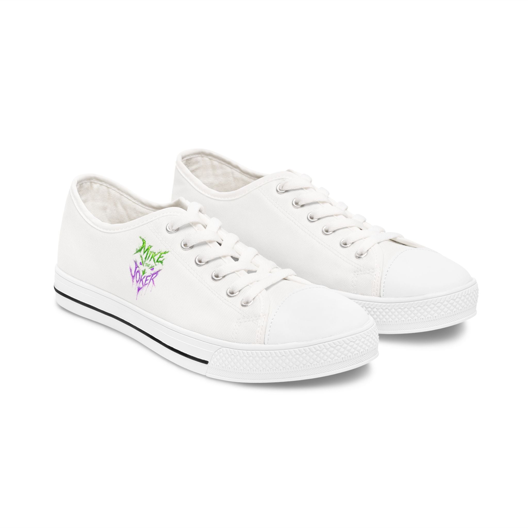 Floral Vibes Low Top Sneakers – Women's White Canvas Shoes with Purple Blossom Accent