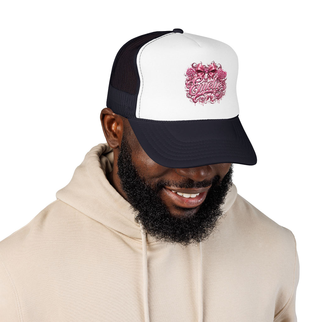 Trucker Hat — Pink Floral 'Enele' Bow Logo