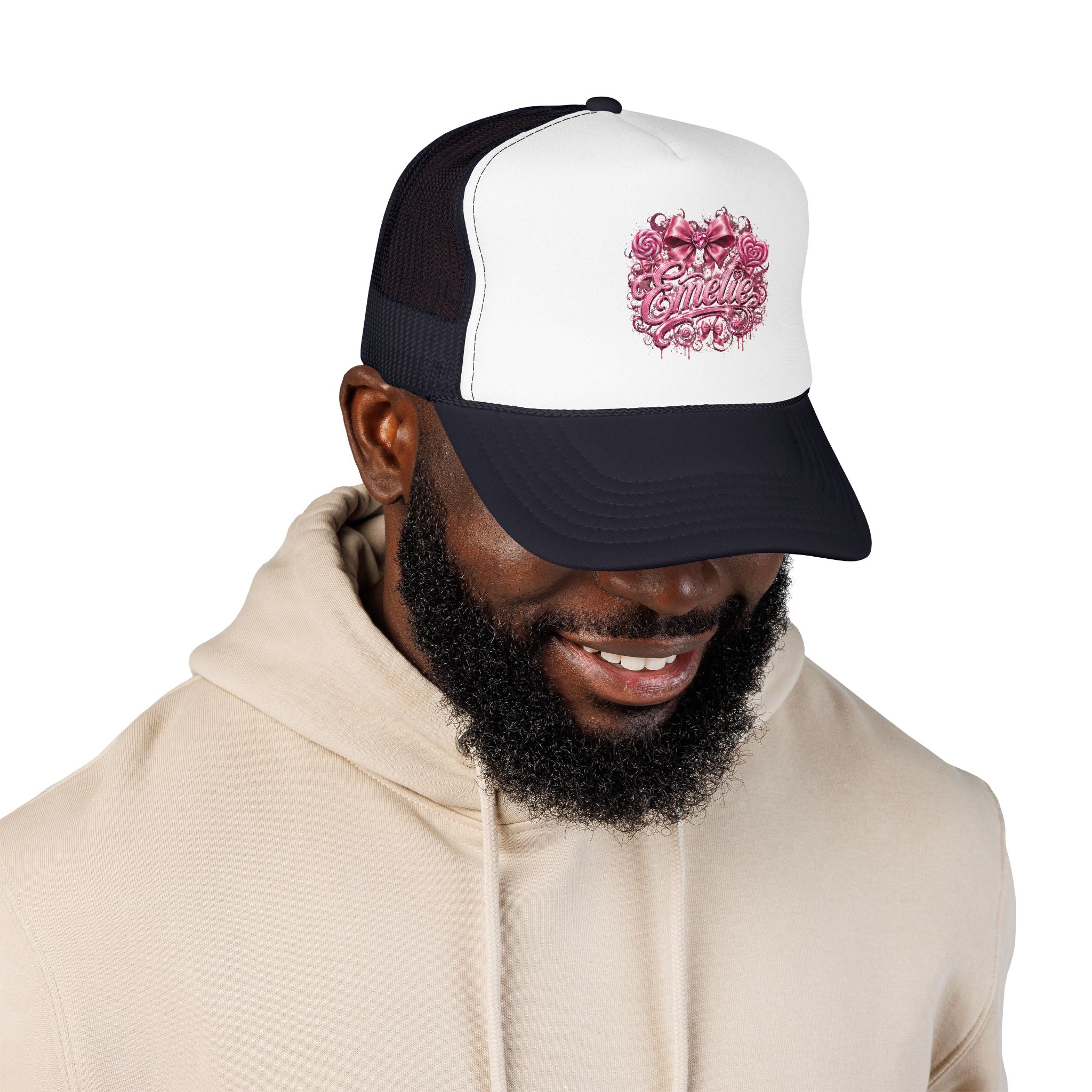 Trucker Hat — Pink Floral 'Enele' Bow Logo