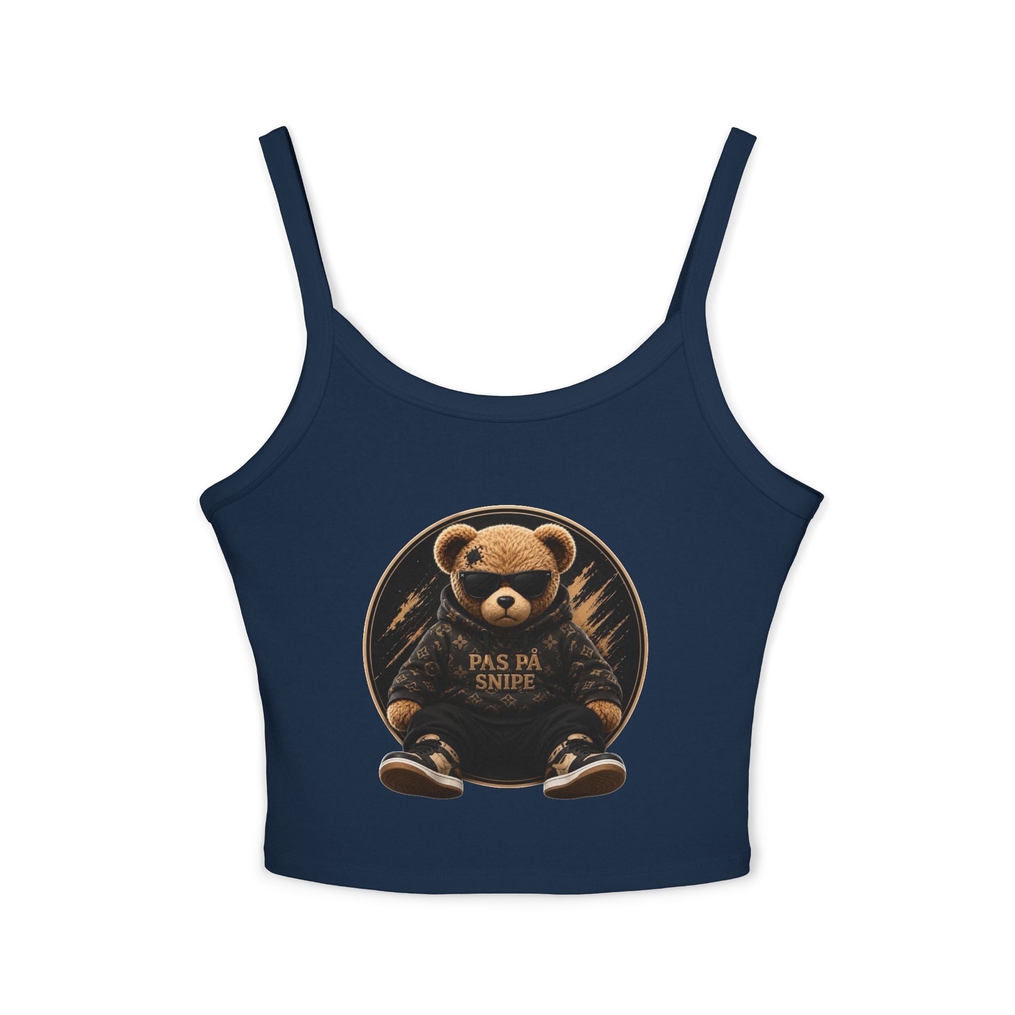 Teddy Bear Graphic Tank Top — "Pas På Snipe" Cute Vintage Bear Crop Top