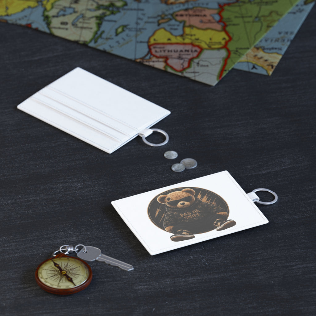 Saffiano Leather Card Holder — Teddy Bear 'PAS PÅ SNIPE' RFID Card Wallet