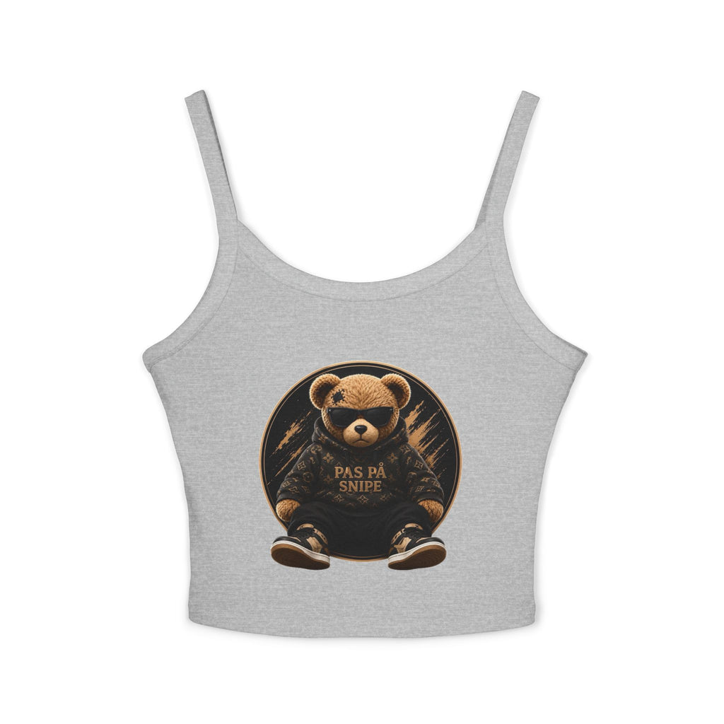 Teddy Bear Graphic Tank Top — "Pas På Snipe" Cute Vintage Bear Crop Top