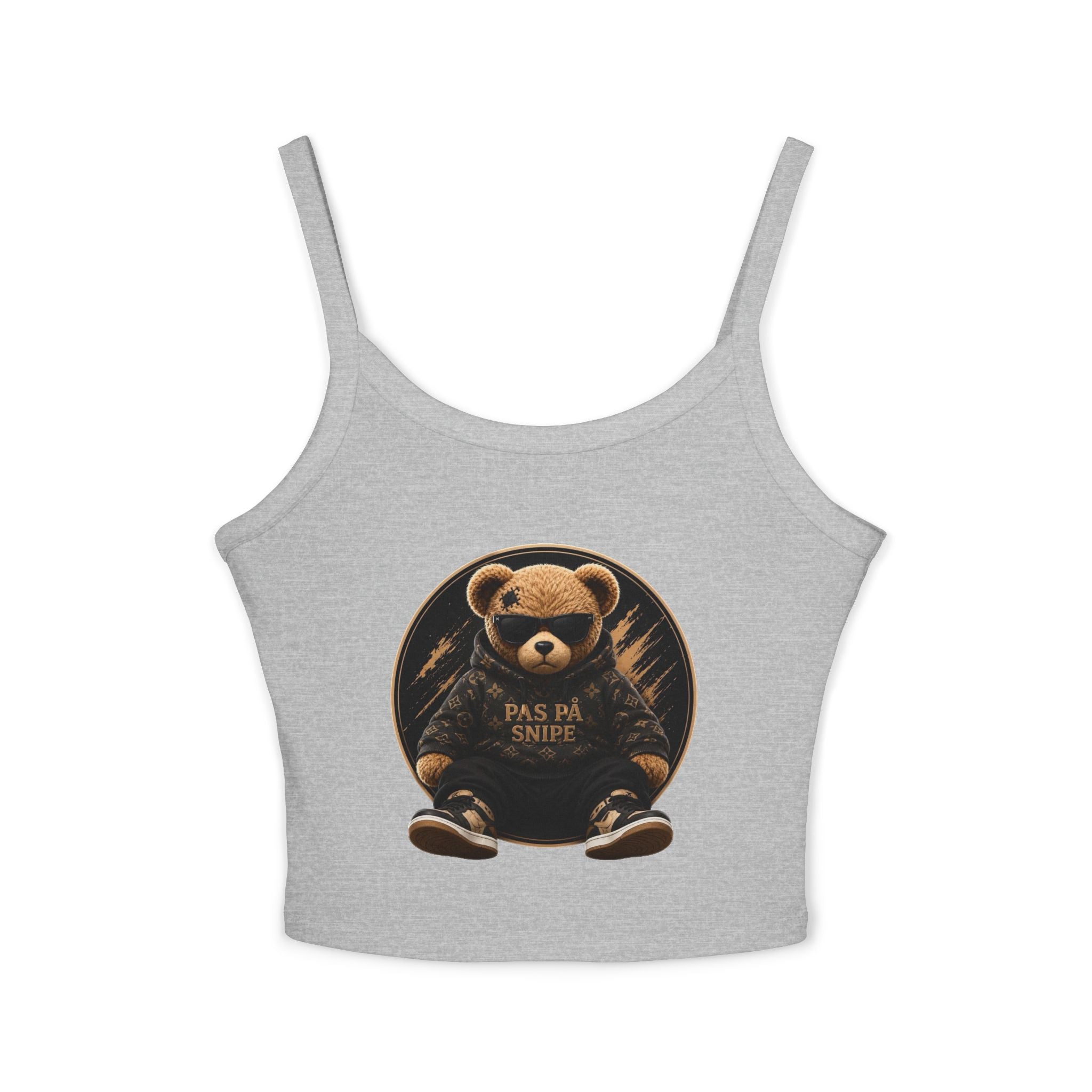 Teddy Bear Graphic Tank Top — "Pas På Snipe" Cute Vintage Bear Crop Top