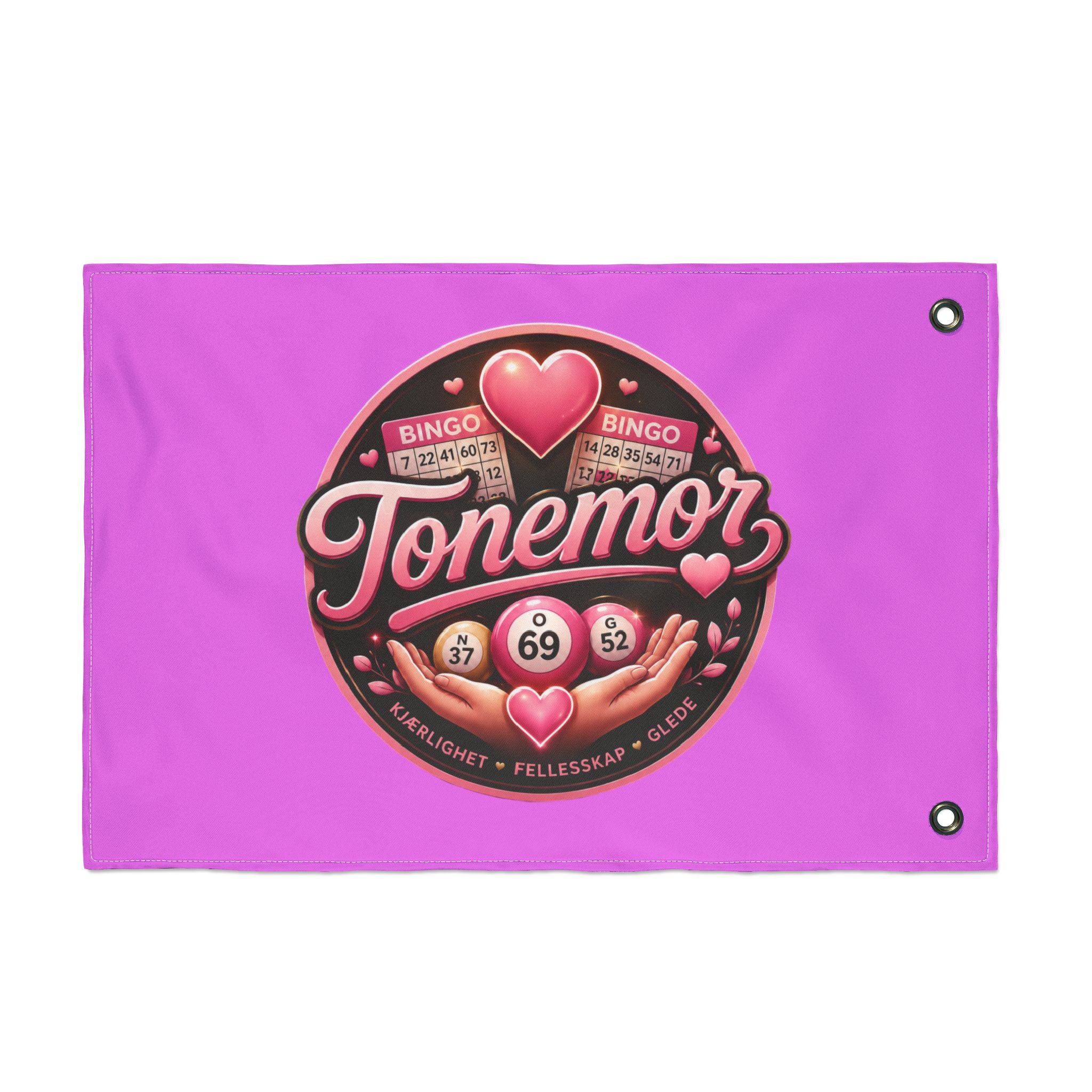 Tonemor Bingo Hearts Flag — Double-Sided Pink Decorative Flag