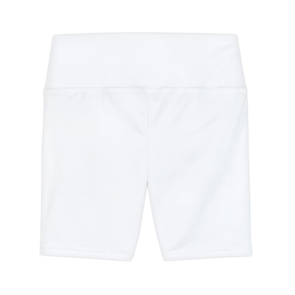 White Yoga Bike Shorts with Minimal Crown Logo — Women's Workout Shorts