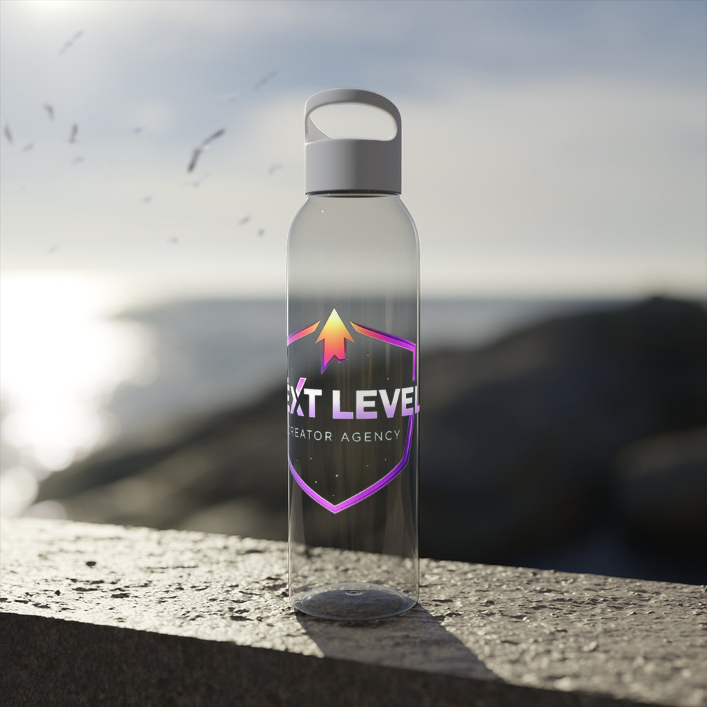 Sky Water Bottle — Clear Bottle with Gradient Arrow Logo (Next Level Creator Agency)