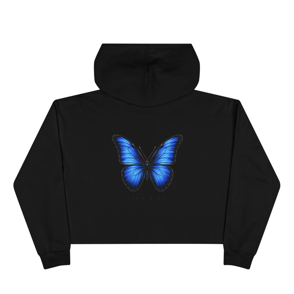 Butterfly Crop Hoodie — Minimal Blue Butterfly Graphic Crop Sweatshirt