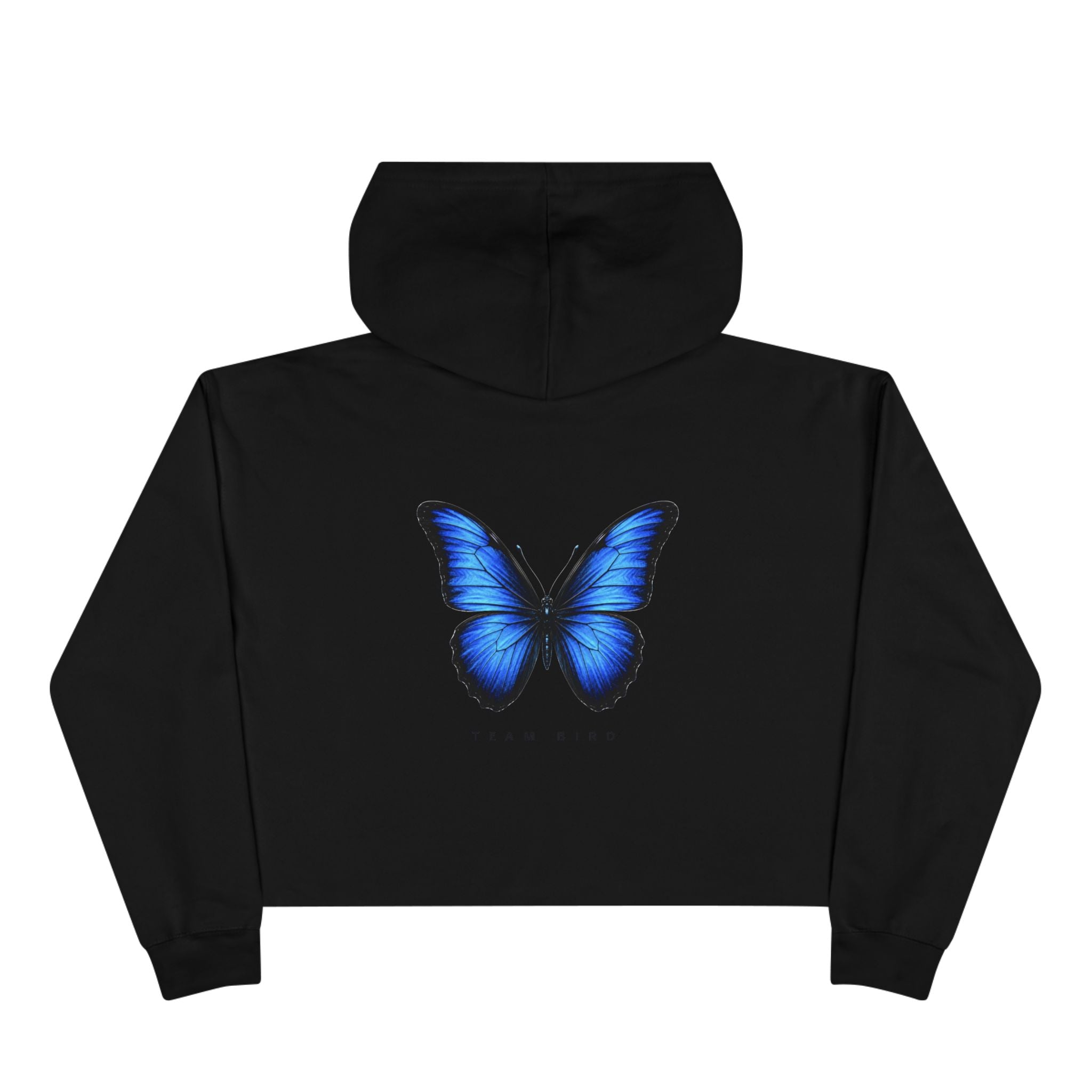 Butterfly Crop Hoodie — Minimal Blue Butterfly Graphic Crop Sweatshirt