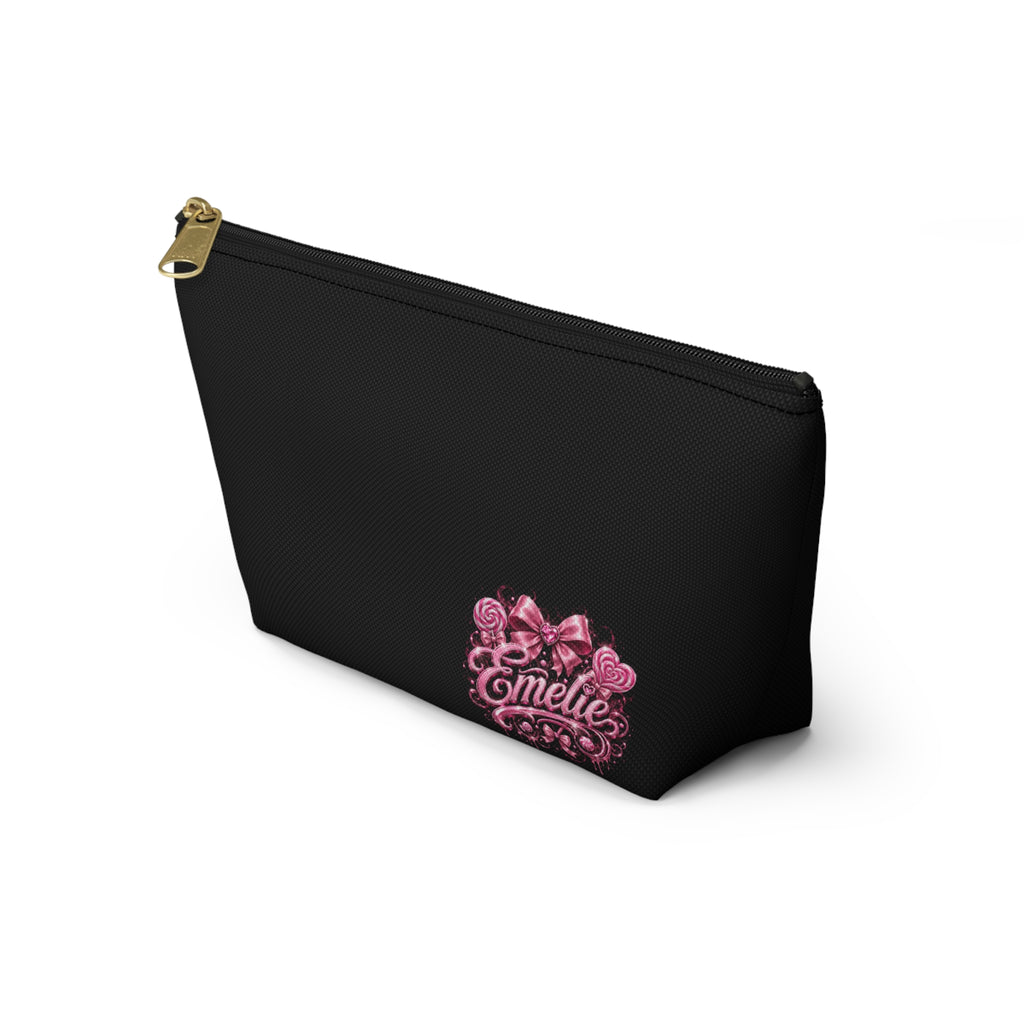 Personalized 'Emelie' Cosmetic Pouch — Pink Bow & Roses Accessory Bag