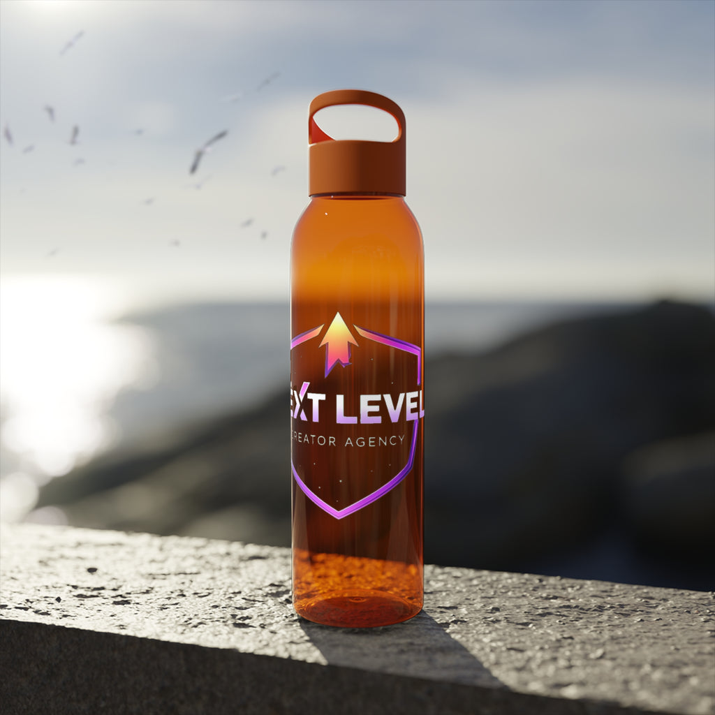 Sky Water Bottle — Clear Bottle with Gradient Arrow Logo (Next Level Creator Agency)