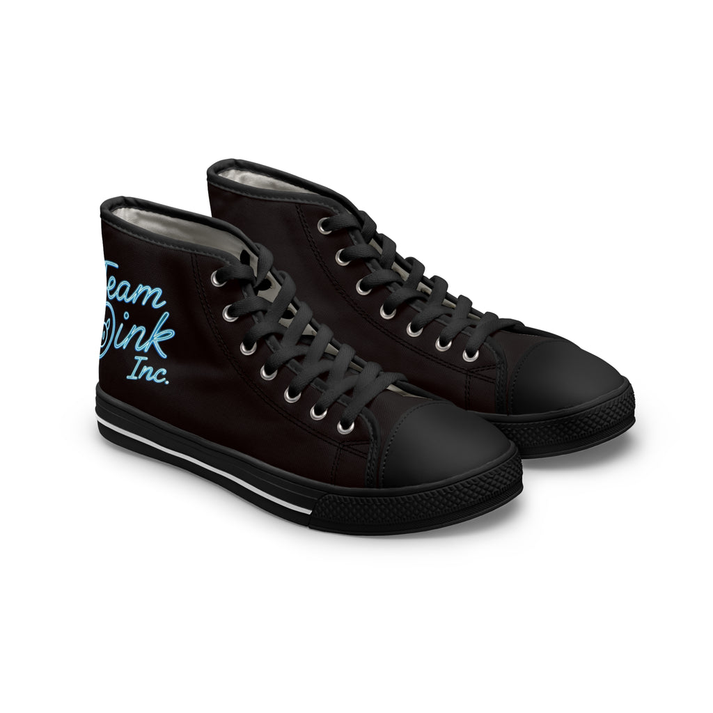 Women's High Top Sneakers — Retro Black Canvas with 'Team Pink Inc.' Script
