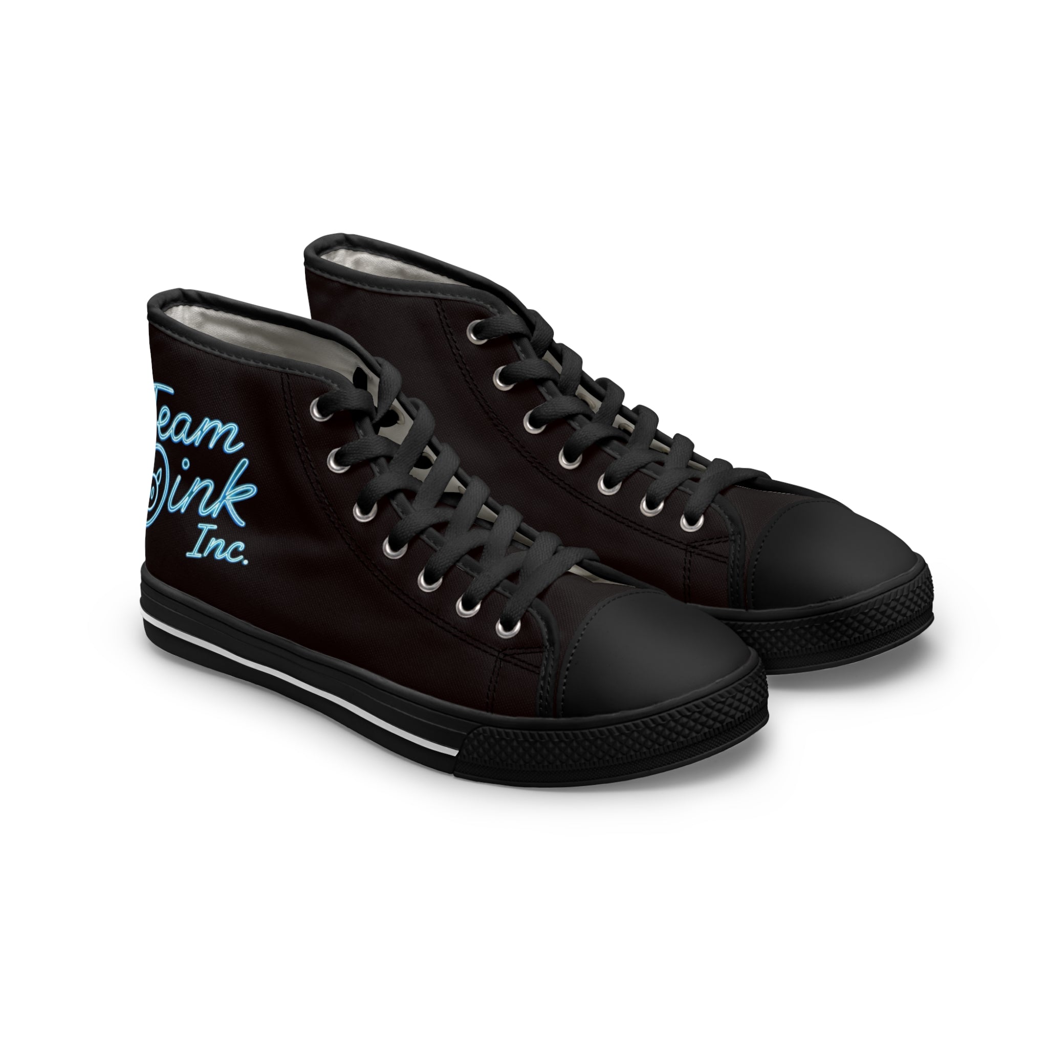 Women's High Top Sneakers — Retro Black Canvas with 'Team Pink Inc.' Script