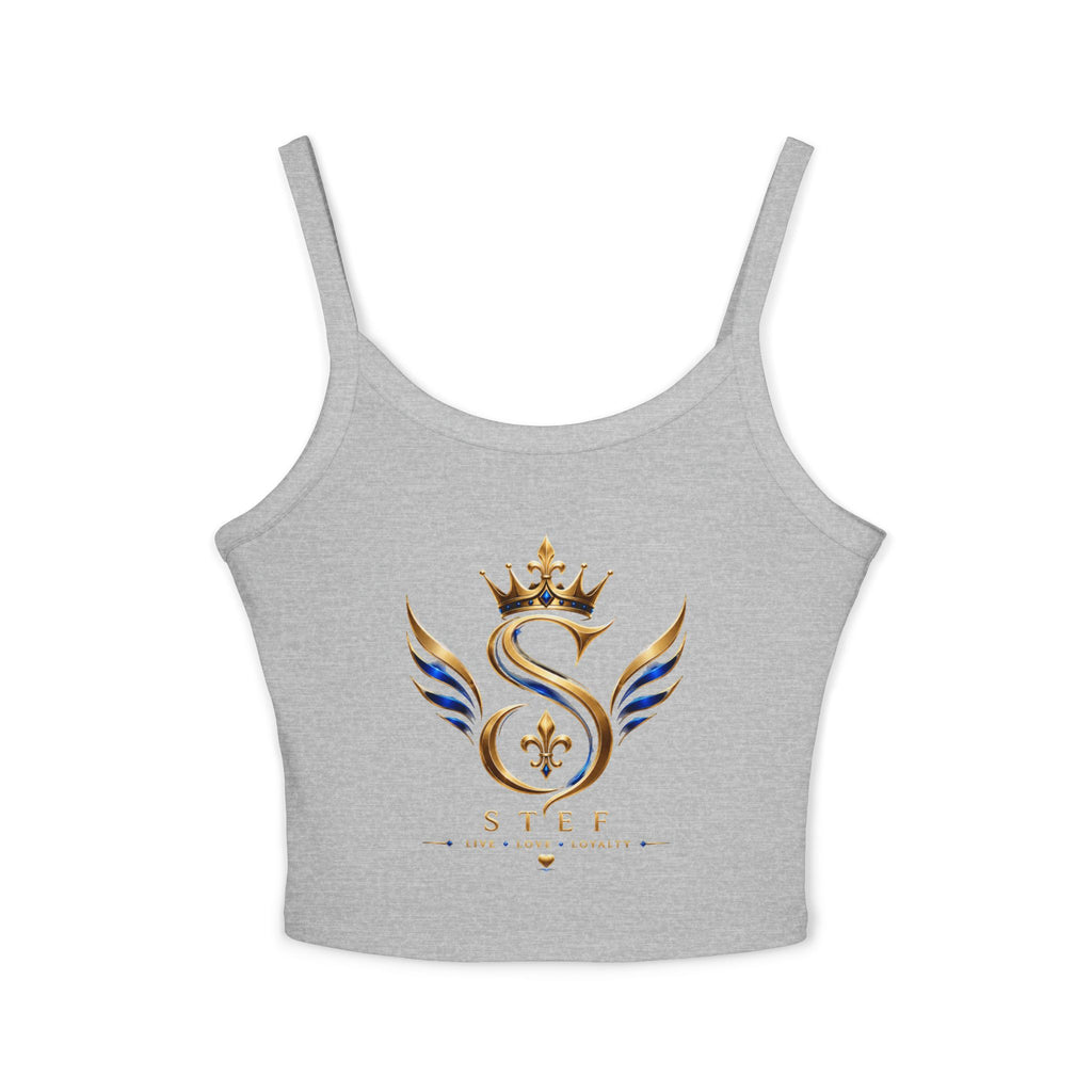Crowned S Monogram Crop Tank Top — Gold & Blue Regal Spaghetti-Strap