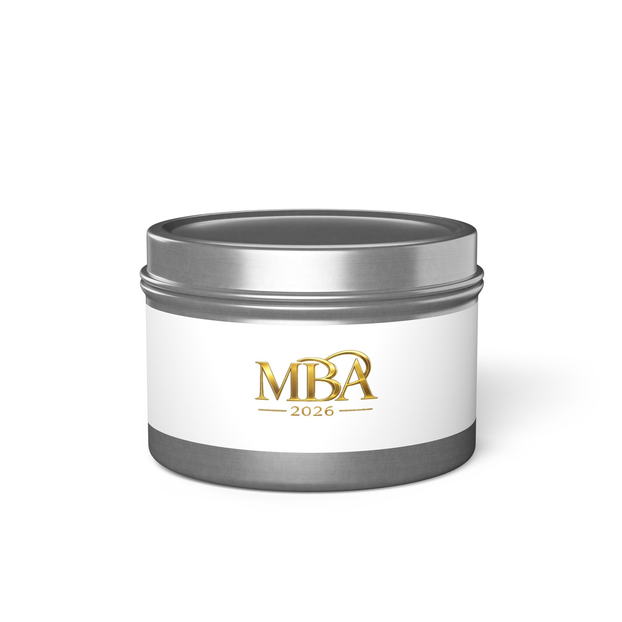 MBA 2026 Gold Logo Tin Candle — Luxury Scented Gift