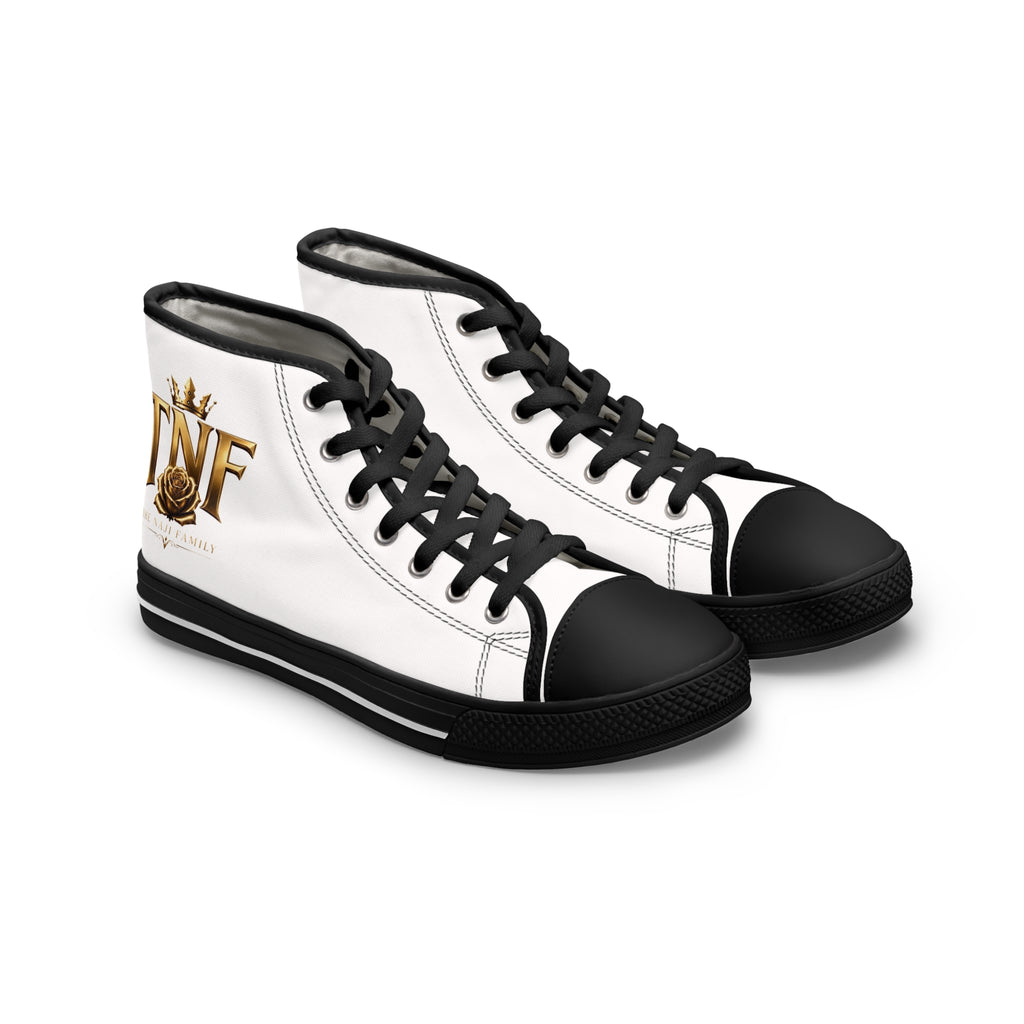 High Top Sneakers — "Divine" Gold Script Rose Graphic
