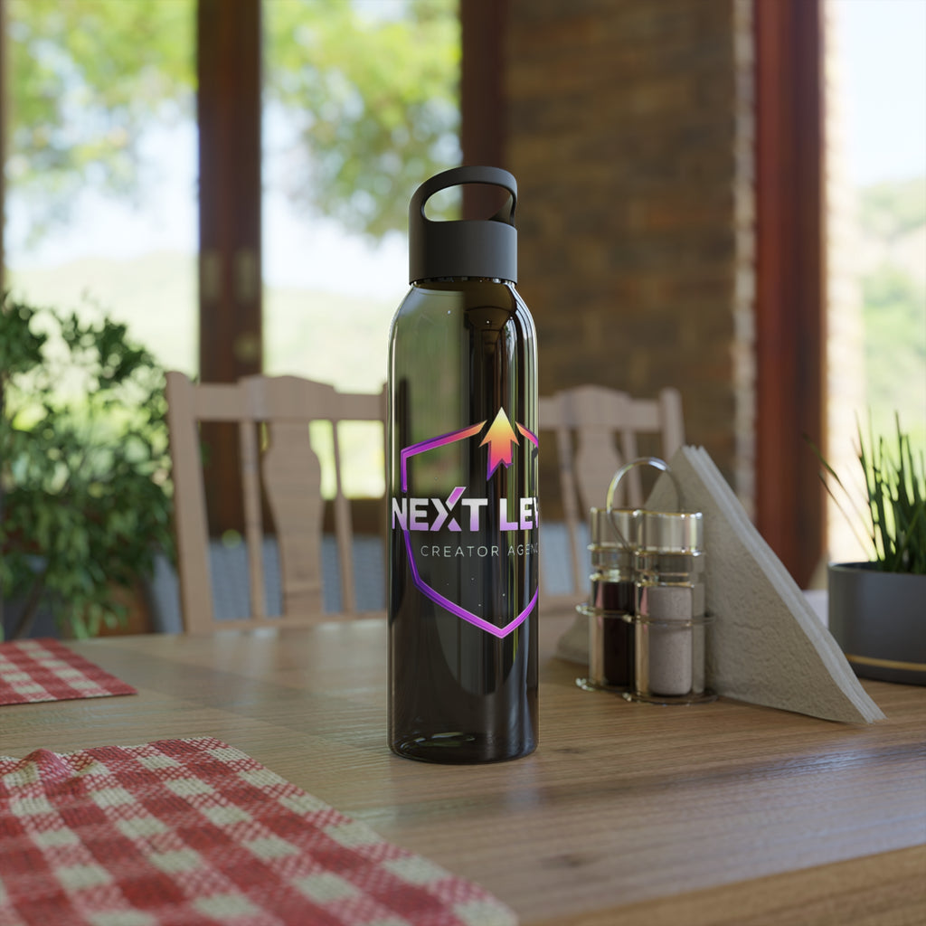 Sky Water Bottle — Clear Bottle with Gradient Arrow Logo (Next Level Creator Agency)