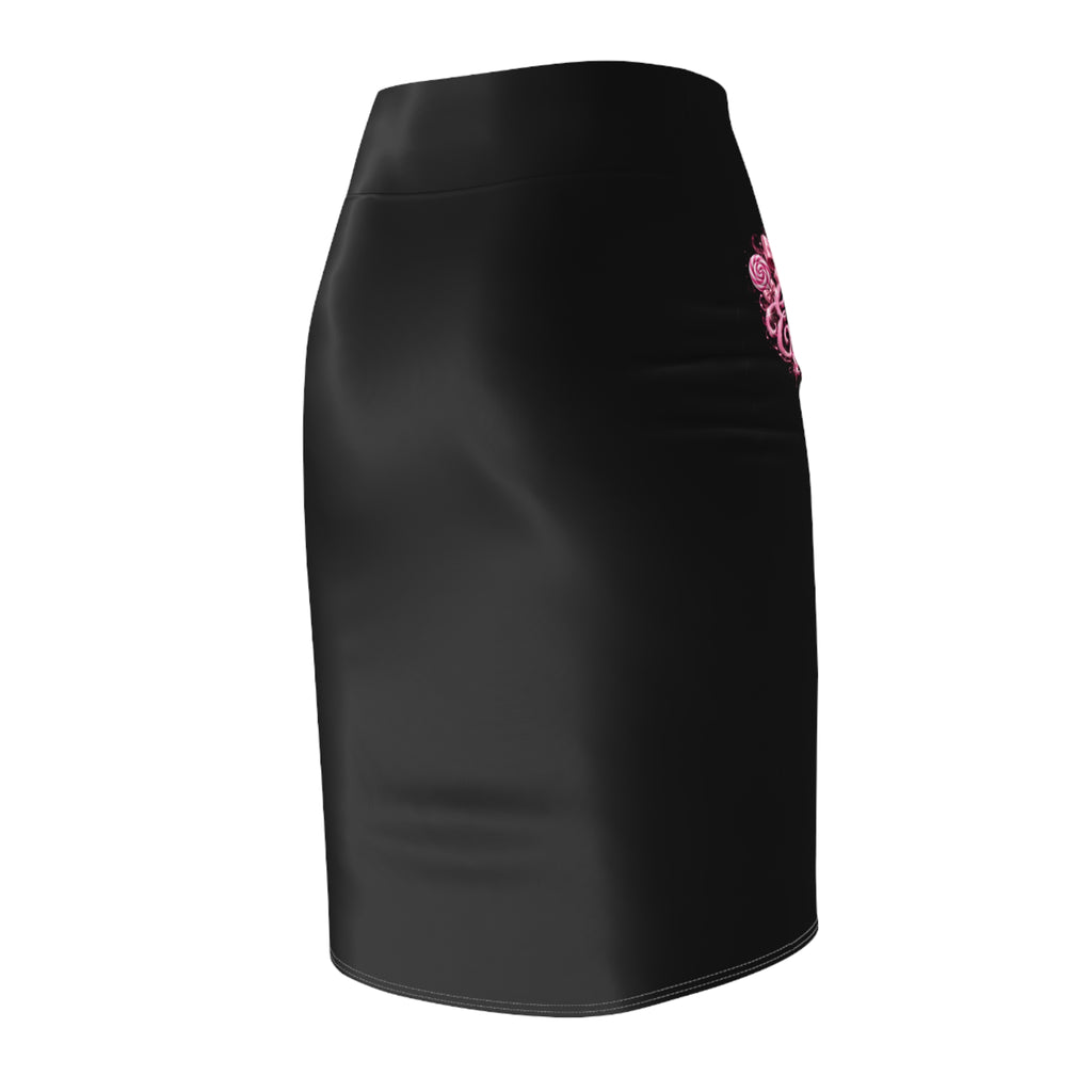 Black Pencil Skirt with Pink Floral 'Amelie' Embroidery – Women's Elegant Office Skirt