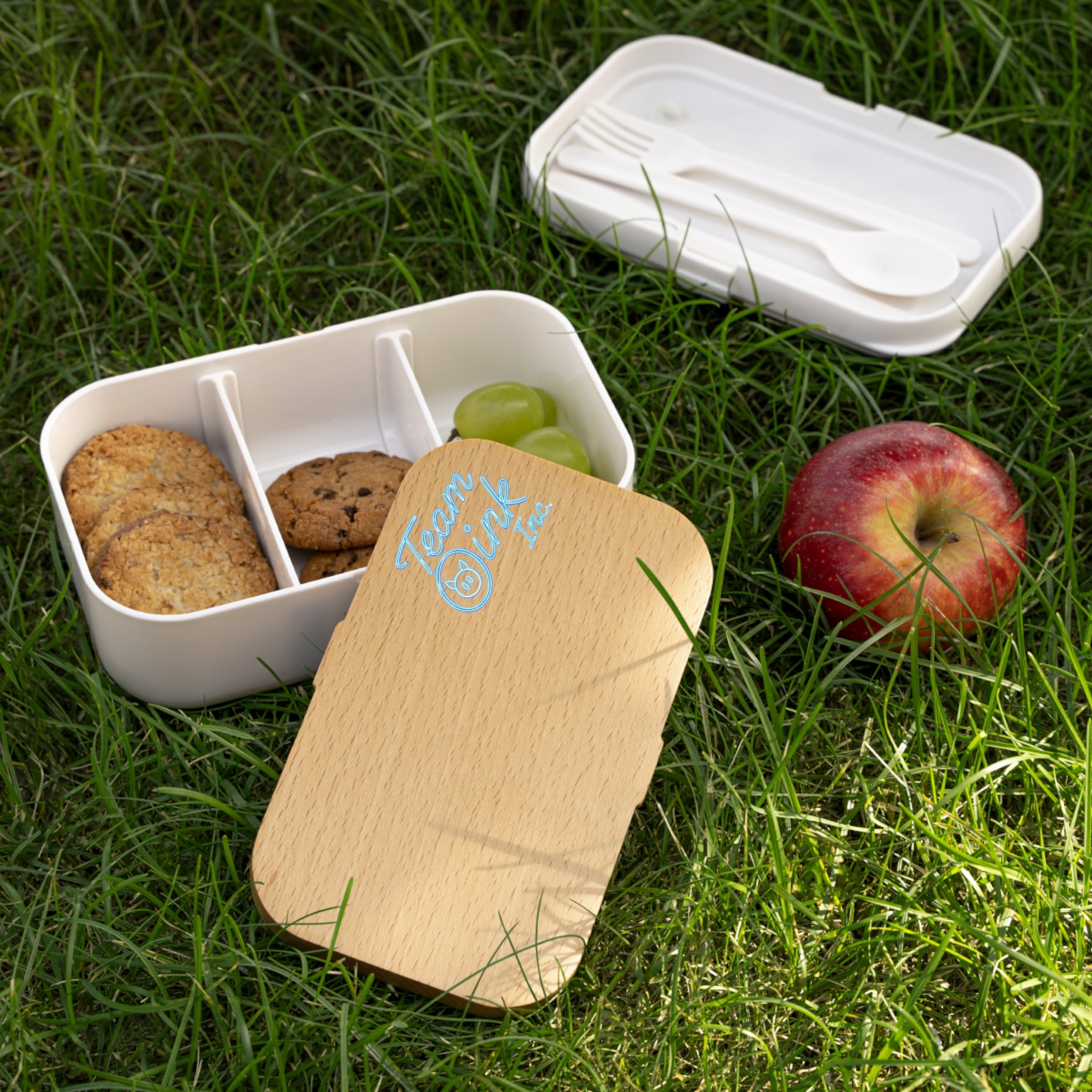Wood Grain Bento Lunch Box — "Team Oink Inc." Logo Eco-Friendly Meal Container