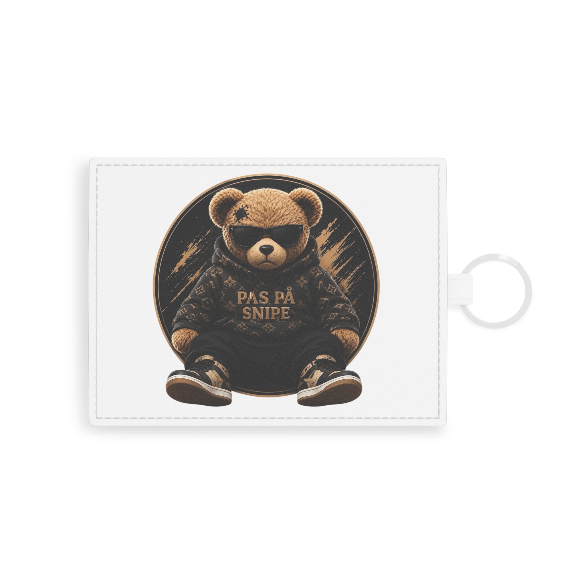 Saffiano Leather Card Holder — Teddy Bear 'PAS PÅ SNIPE' RFID Card Wallet