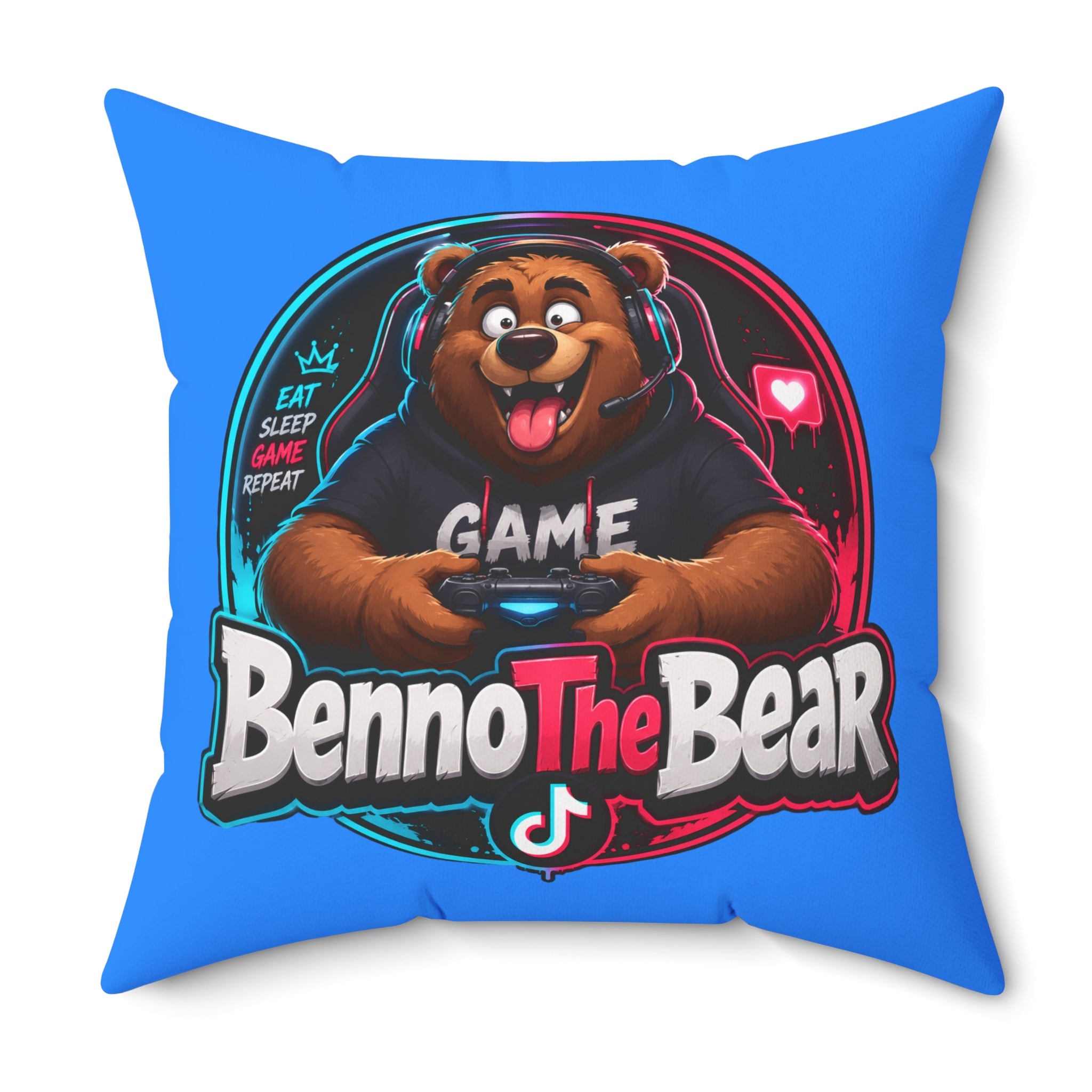 Benno The Bear Gaming Pillow — Cute Gamer Bear Decorative Throw Pillow