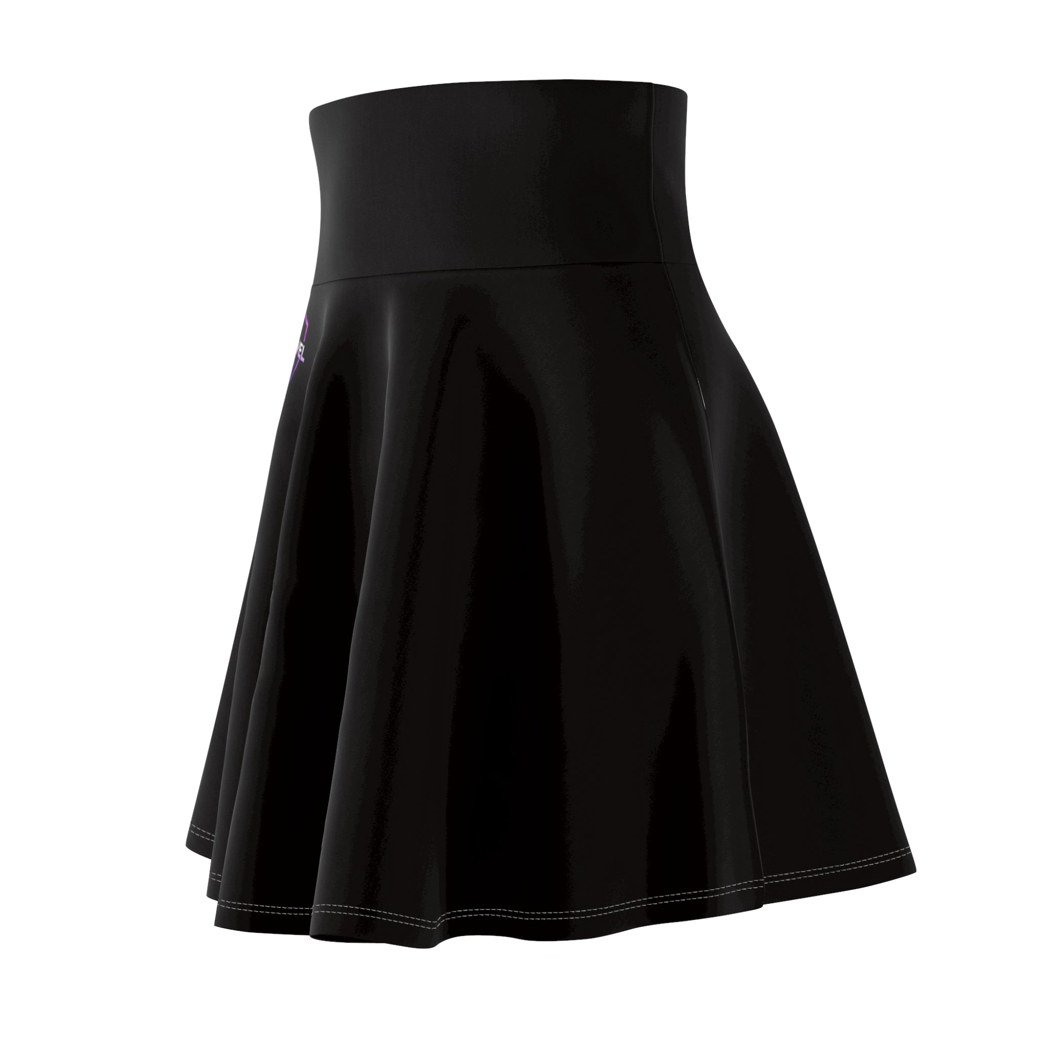 Black High-Waist Skater Skirt with Subtle Neon Logo