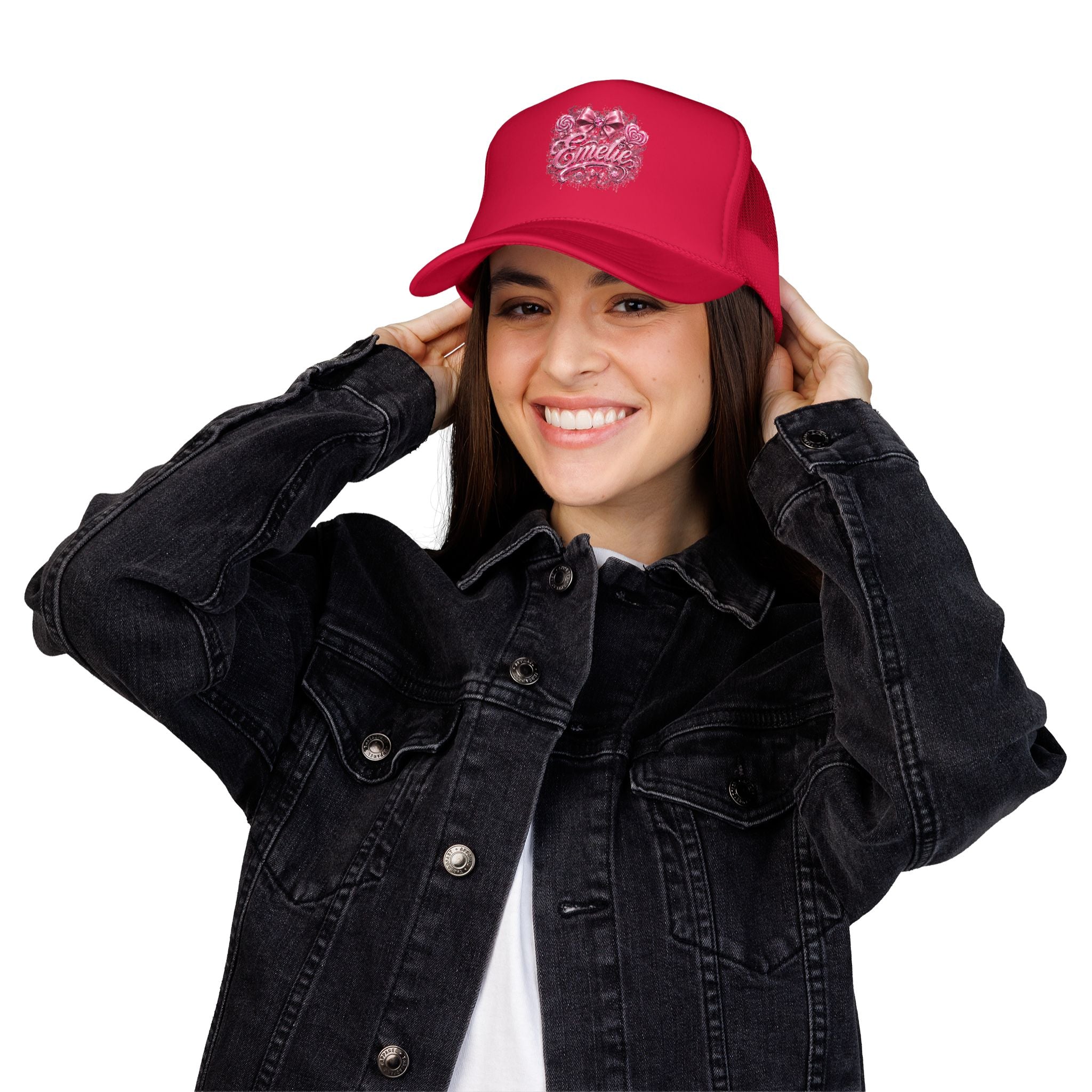 Trucker Hat — Pink Floral 'Enele' Bow Logo