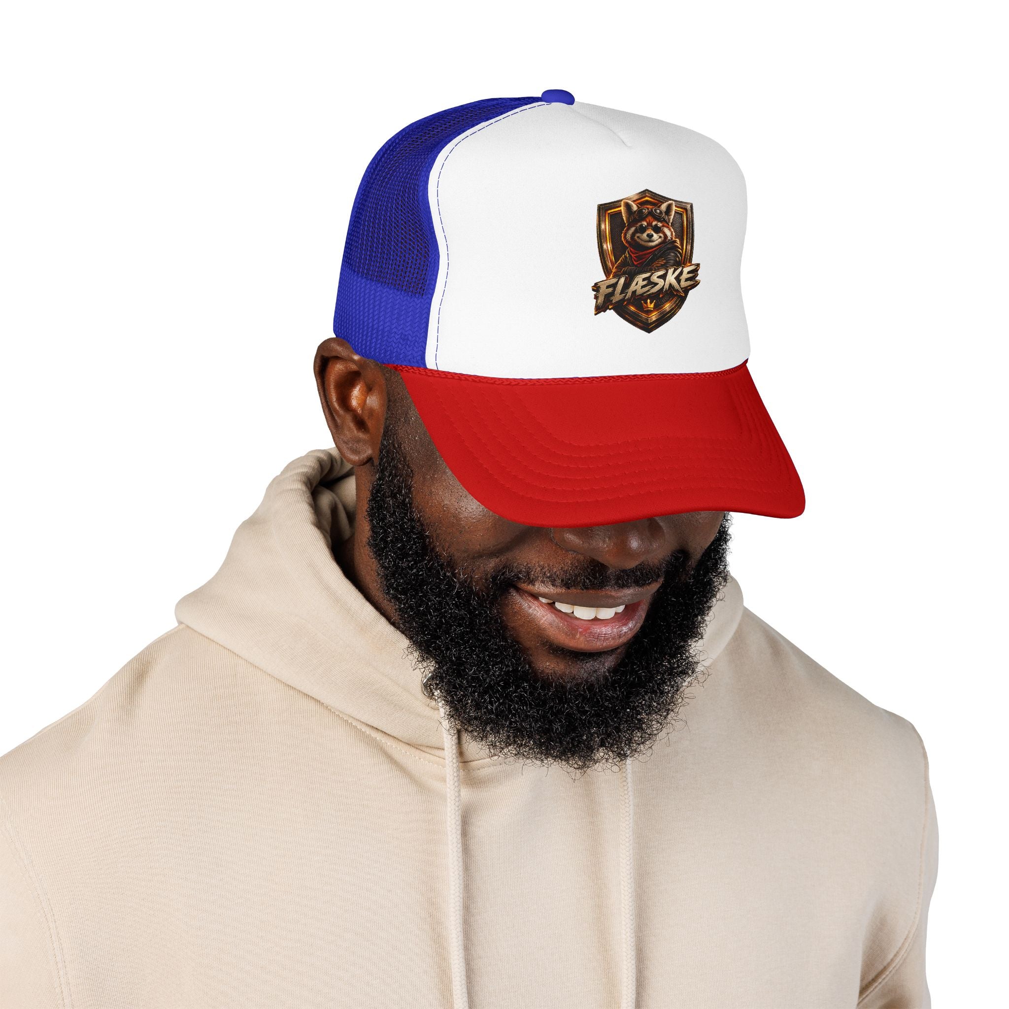 Ember Raccoon Shield Trucker Hat