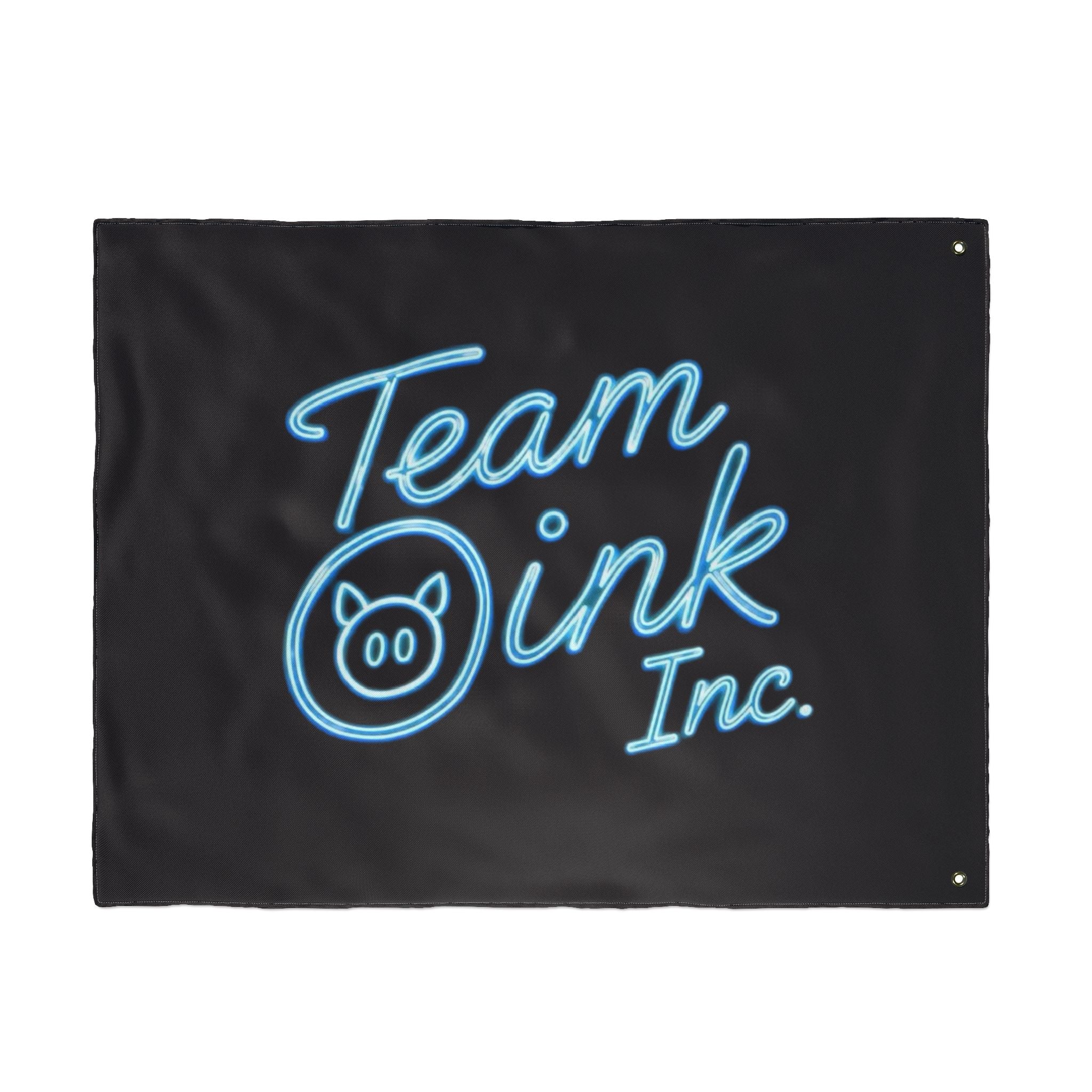 Team Oink Inc. Double-Sided Flag — Neon Script Pig Logo