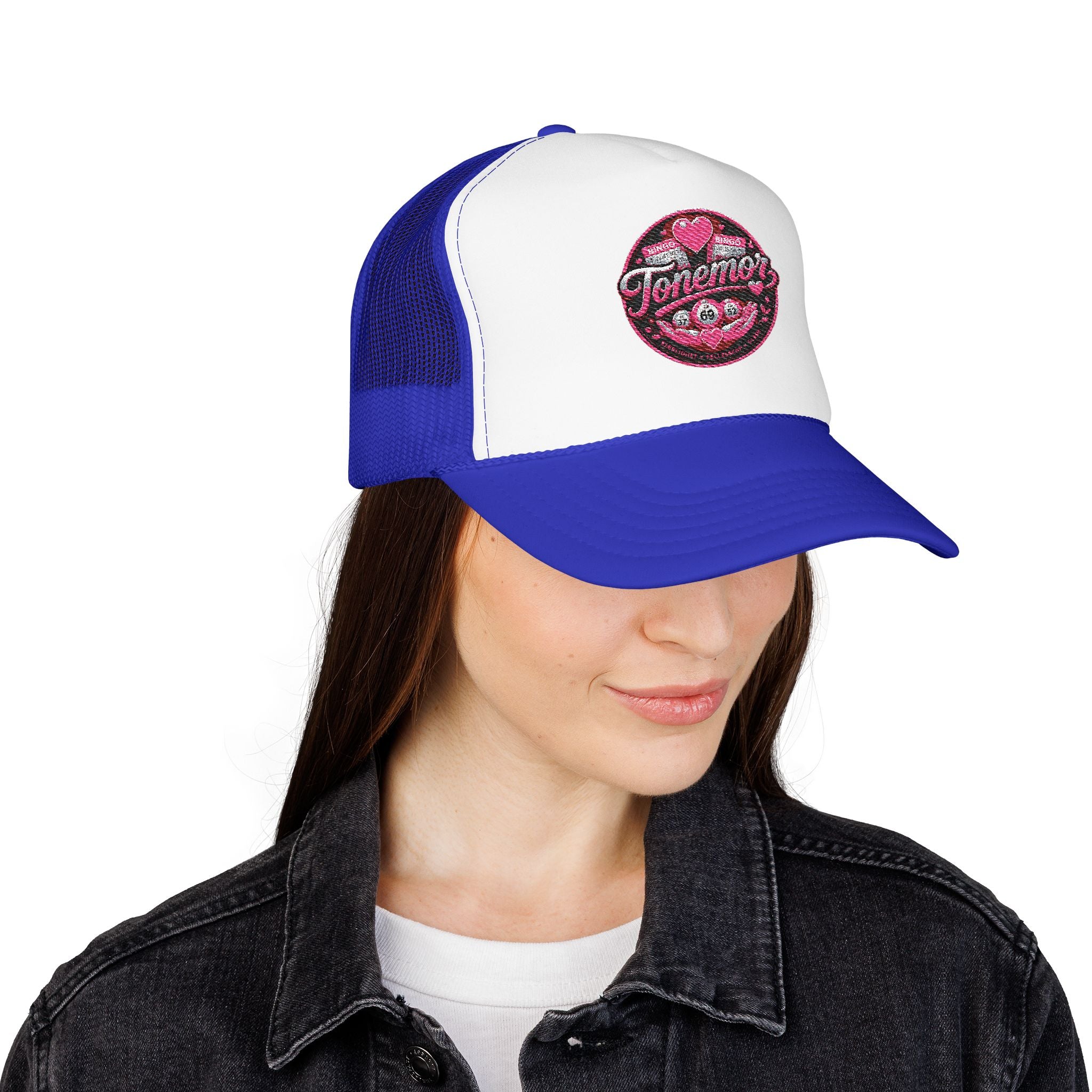 Foam Trucker Hat — Pink Glitter "Tenerme" Heart Patch Cap