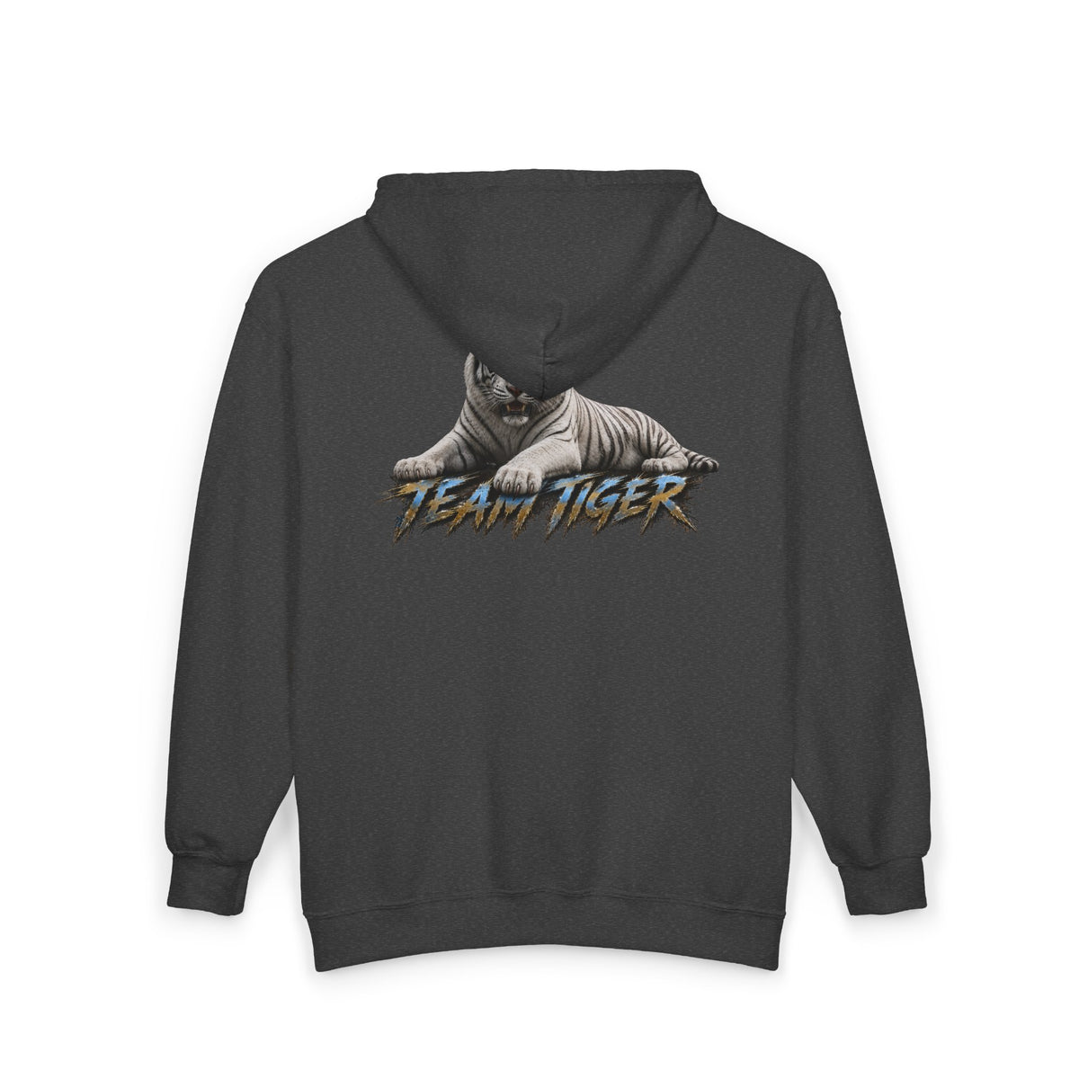 Team Tiger Zip-Up Hoodie — Retro Graphic White Tiger Back Print