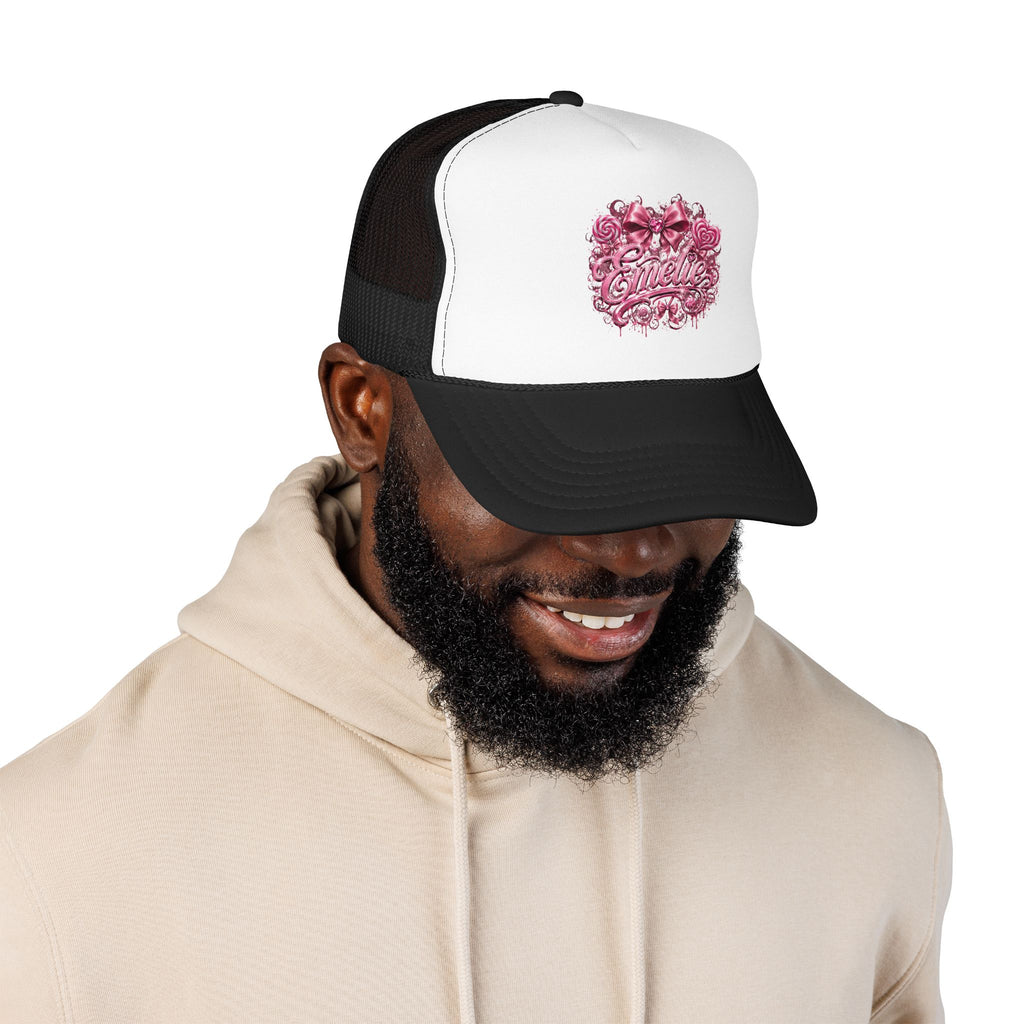 Trucker Hat — Pink Floral 'Enele' Bow Logo