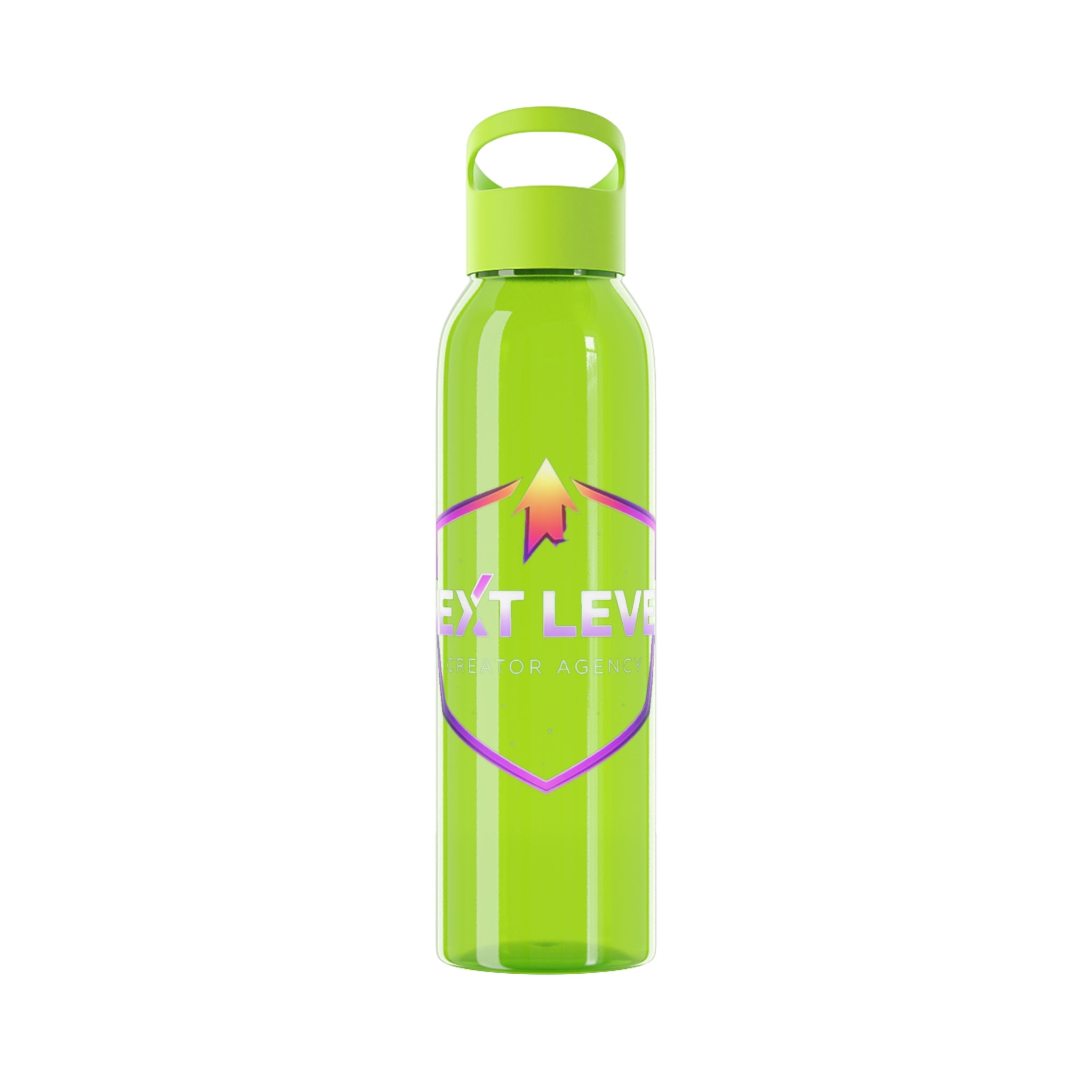 Sky Water Bottle — Clear Bottle with Gradient Arrow Logo (Next Level Creator Agency)